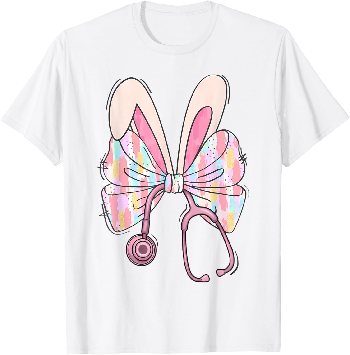 Easter Bunny Nurse Coquette Bow Stethoscope Nurse Easter Day T-Shirt