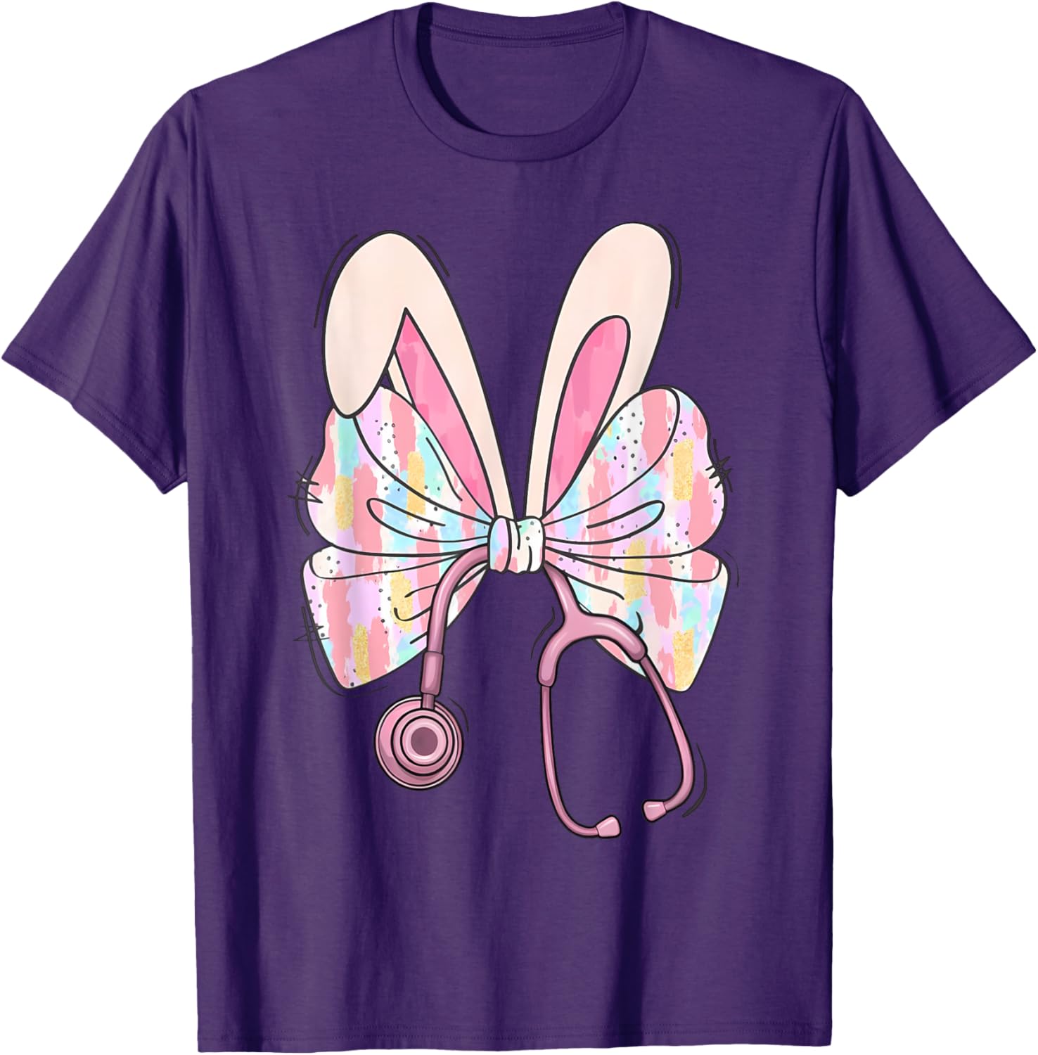 Easter Bunny Nurse Coquette Bow Stethoscope Nurse Easter Day T-Shirt