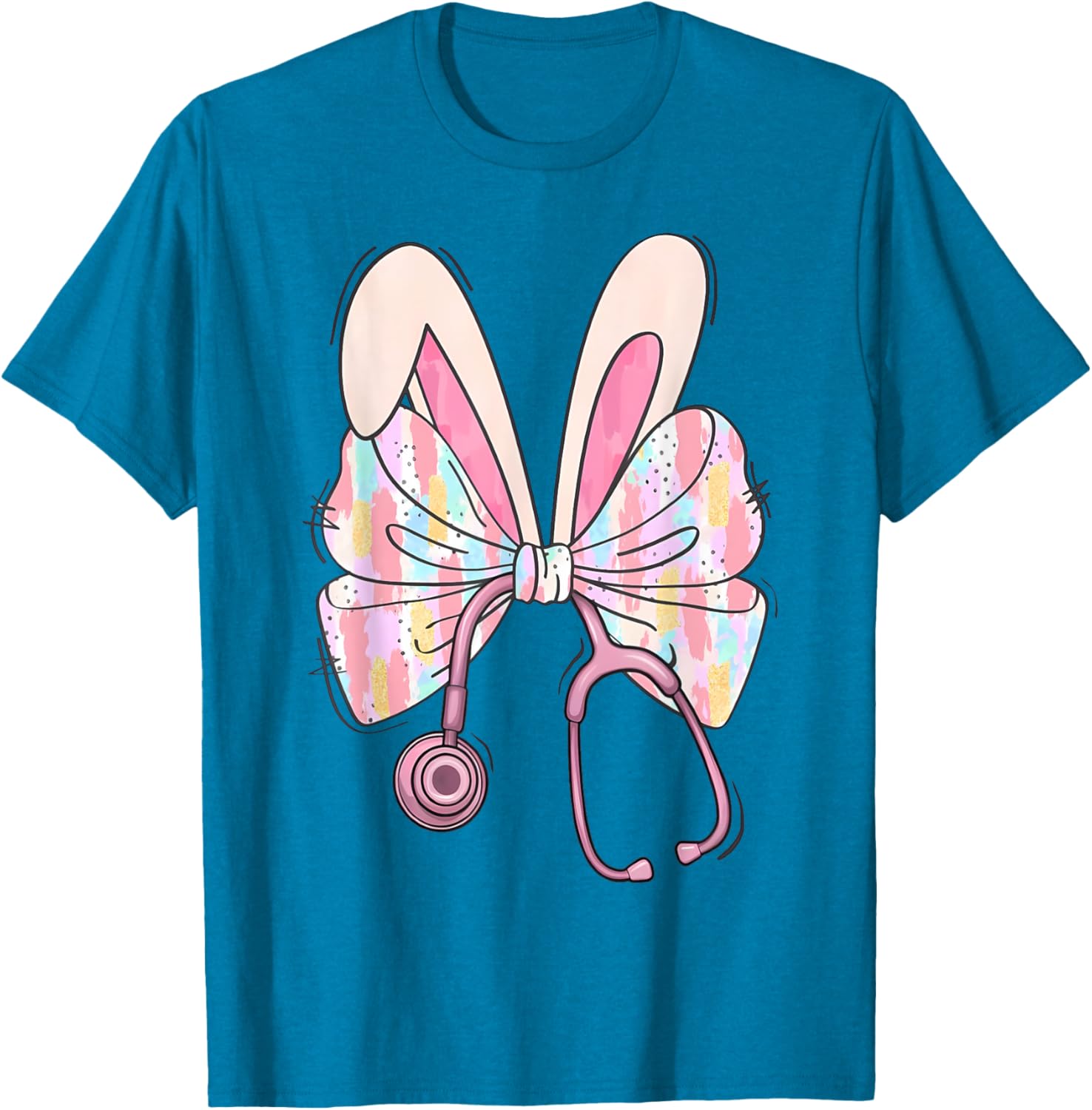 Easter Bunny Nurse Coquette Bow Stethoscope Nurse Easter Day T-Shirt