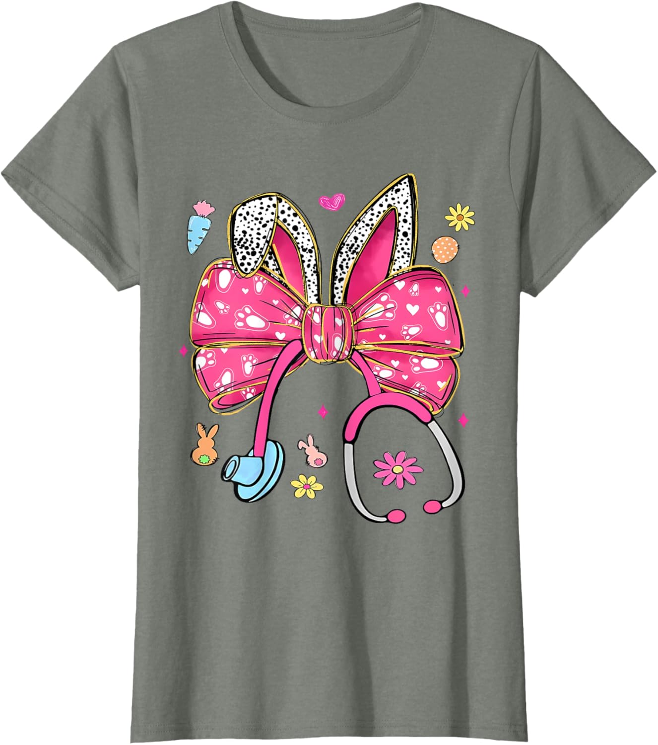 Easter Bunny Nurse Coquette Bow Stethoscope Nurse Easter Day T-Shirt