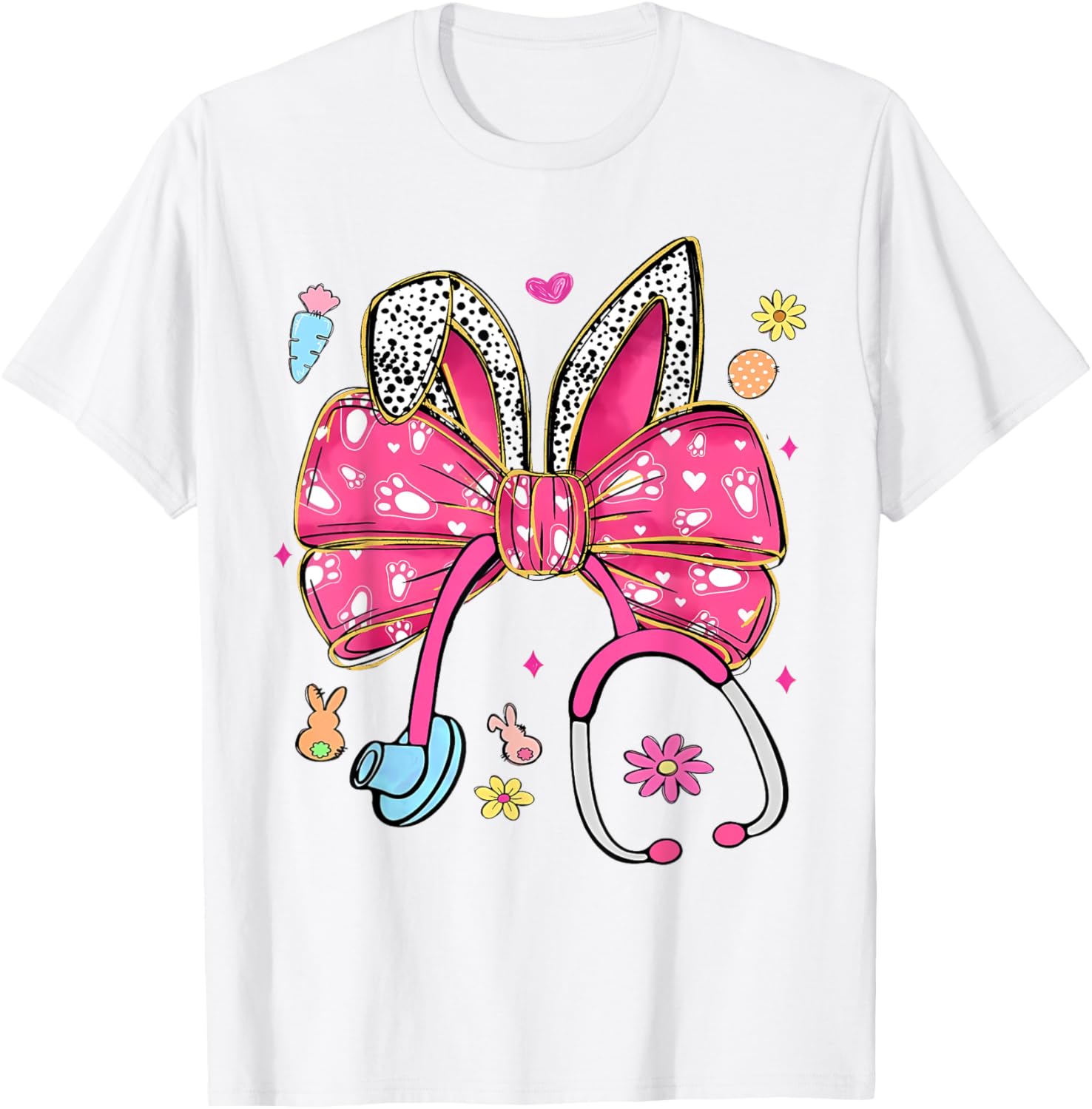 Easter Bunny Nurse Coquette Bow Stethoscope Nurse Easter Day T-Shirt