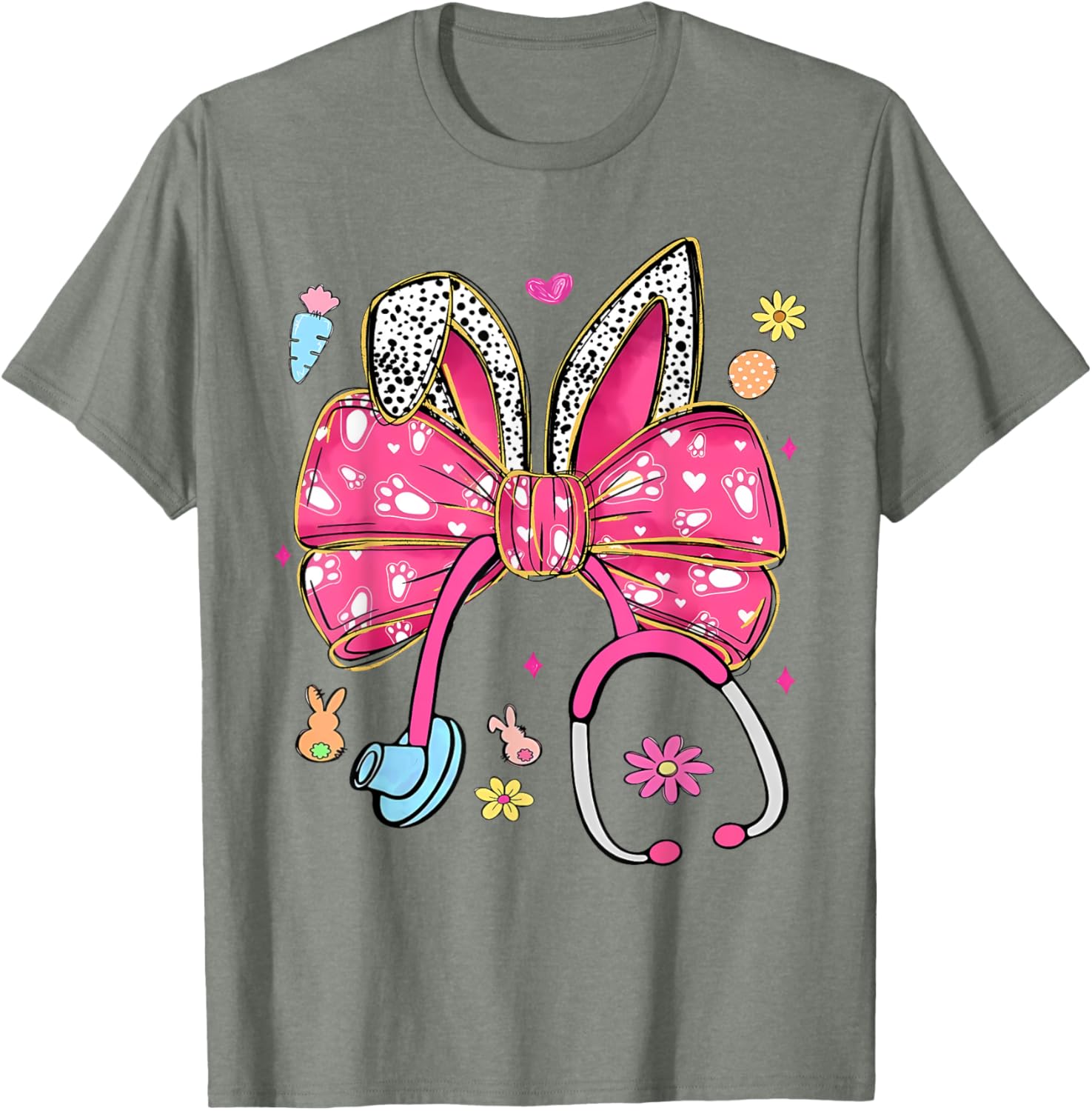 Easter Bunny Nurse Coquette Bow Stethoscope Nurse Easter Day T-Shirt