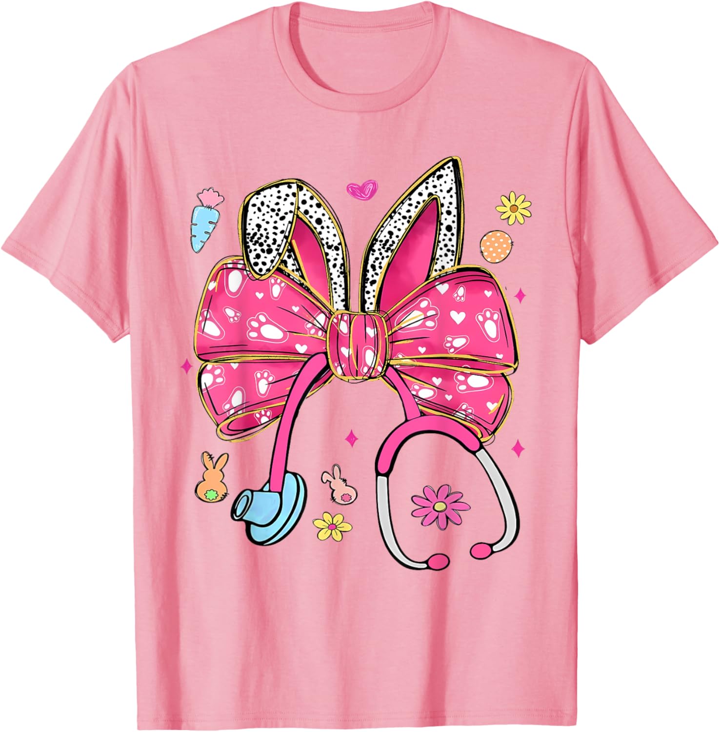 Easter Bunny Nurse Coquette Bow Stethoscope Nurse Easter Day T-Shirt