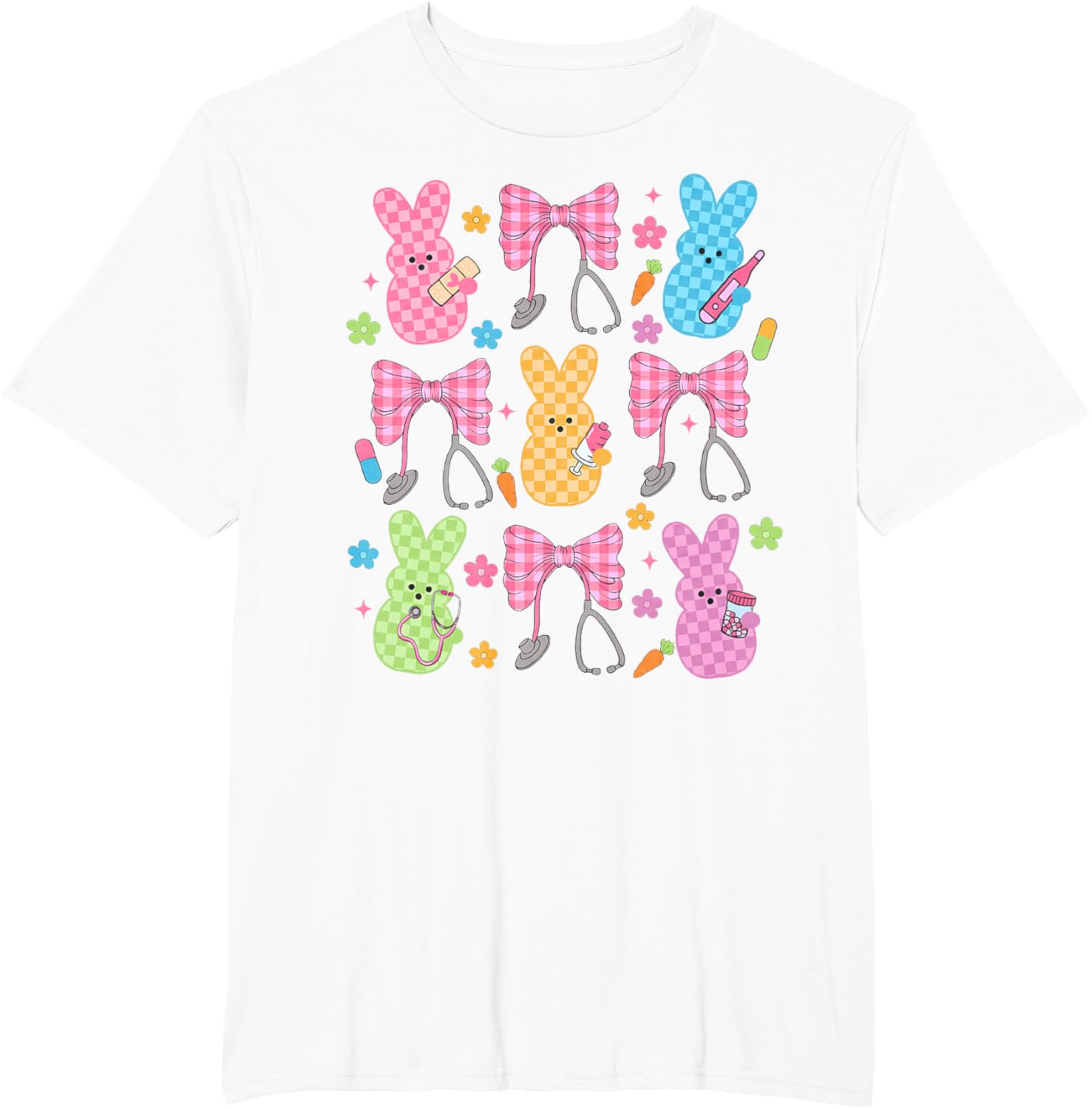 Easter Checkered Bunny Nurse Coquette Bow Nurse Girl Women T-Shirt