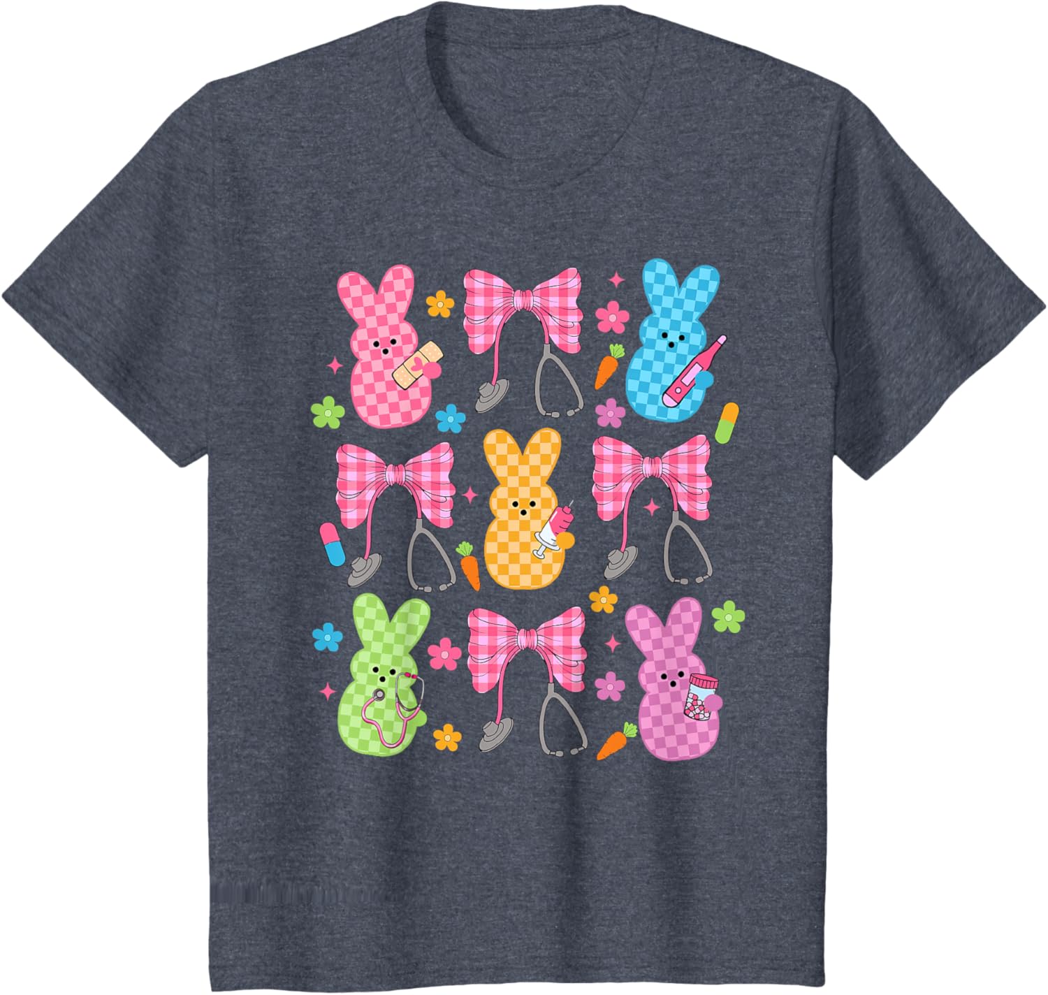 Easter Checkered Bunny Nurse Coquette Bow Nurse Girl Women T-Shirt