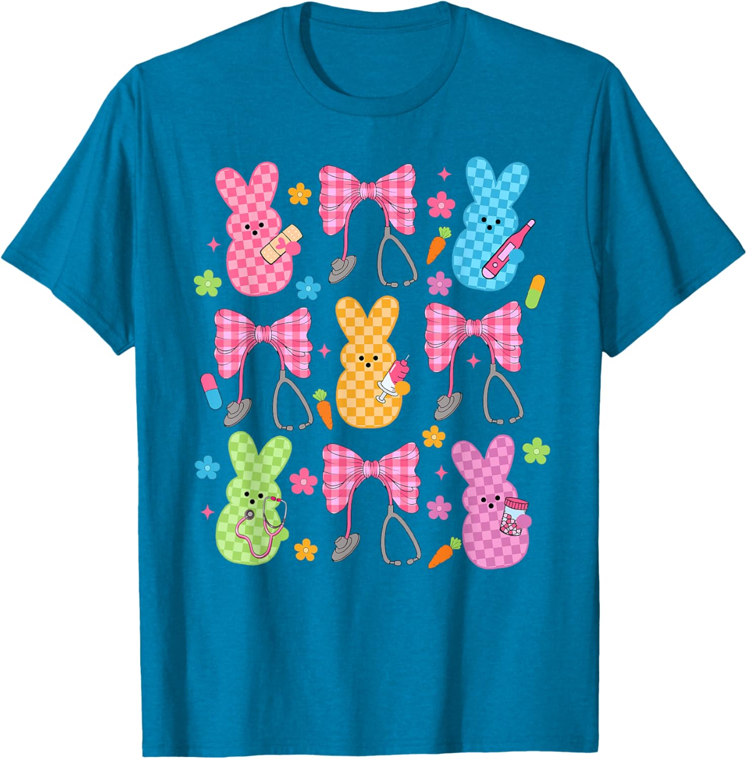 Easter Checkered Bunny Nurse Coquette Bow Nurse Girl Women T-Shirt