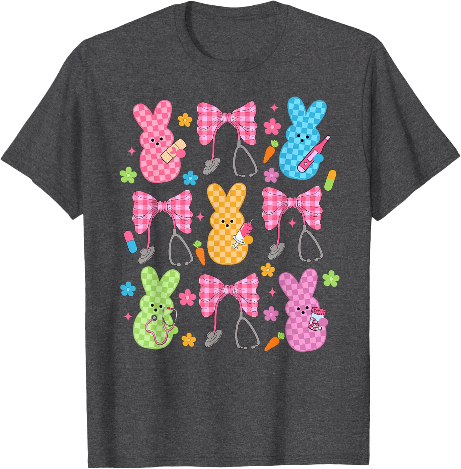 Easter Checkered Bunny Nurse Coquette Bow Nurse Girl Women T-Shirt