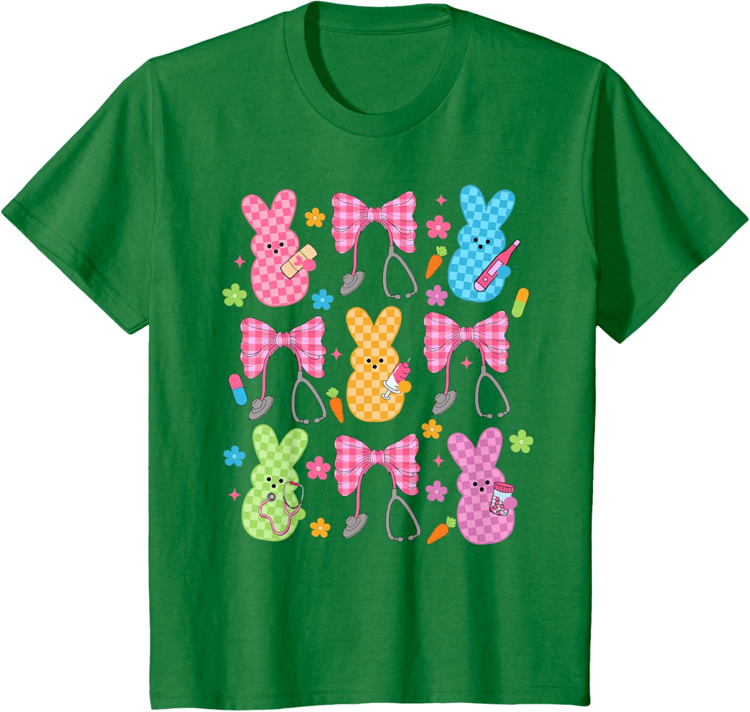 Easter Checkered Bunny Nurse Coquette Bow Nurse Girl Women T-Shirt