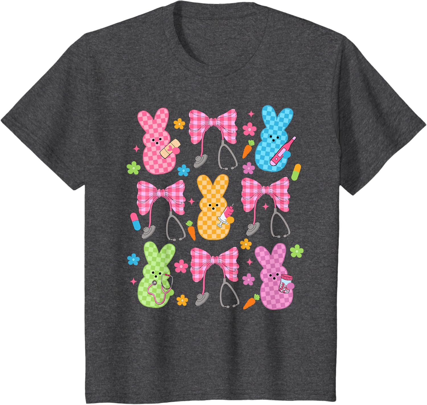 Easter Checkered Bunny Nurse Coquette Bow Nurse Girl Women T-Shirt