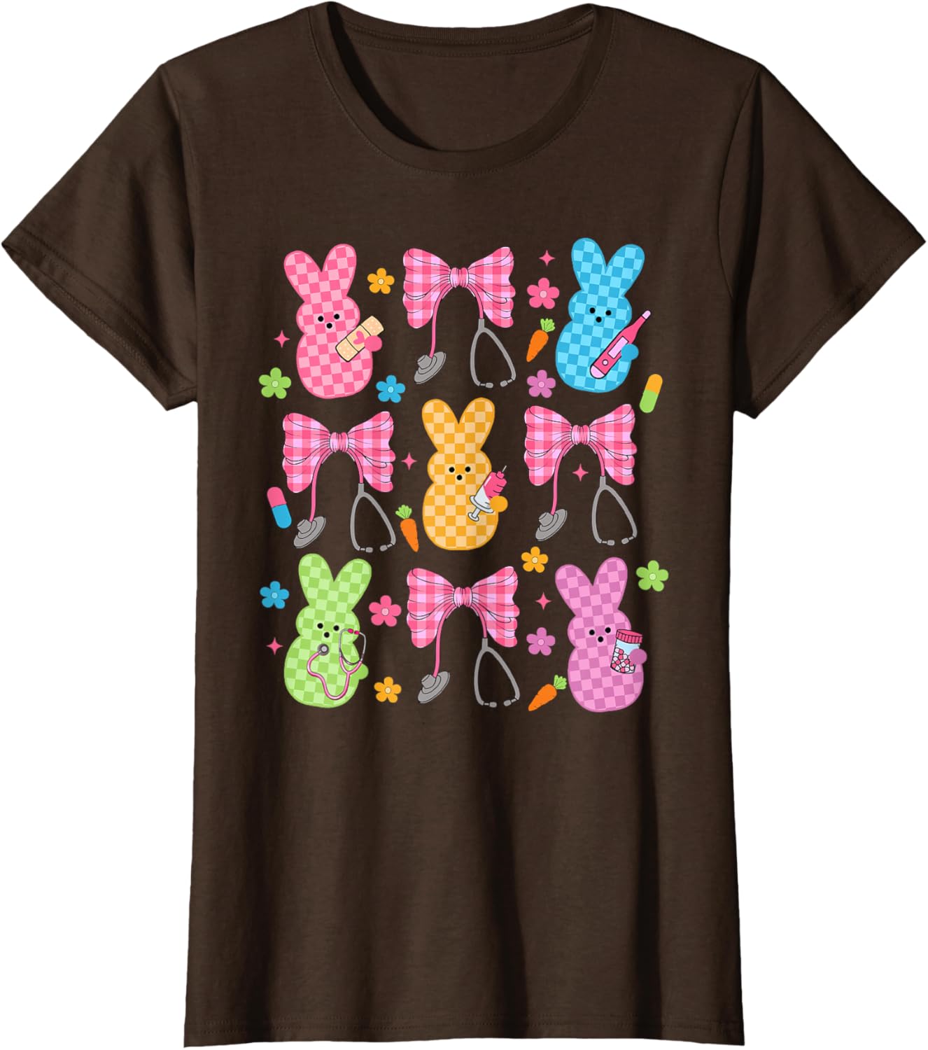 Easter Checkered Bunny Nurse Coquette Bow Nurse Girl Women T-Shirt