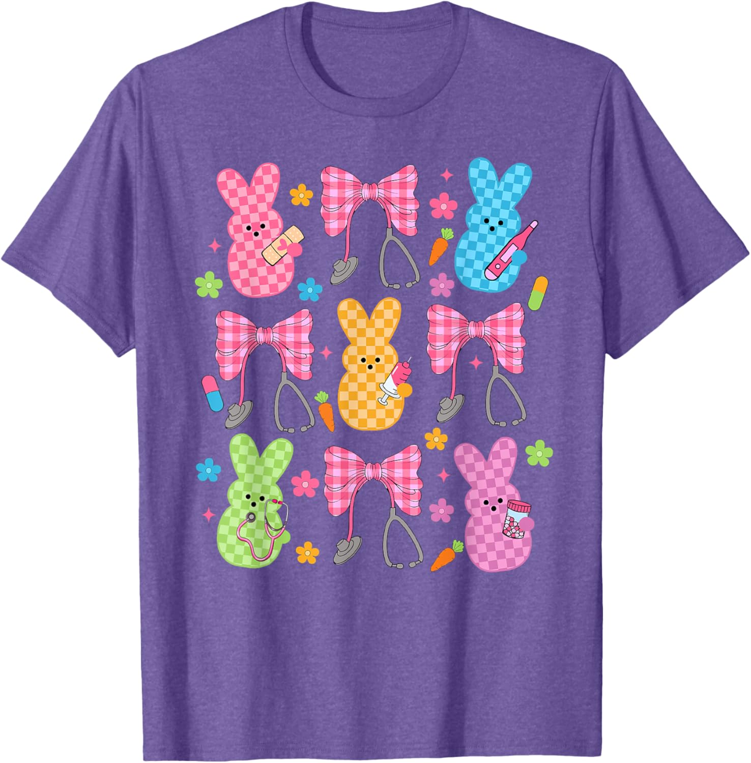 Easter Checkered Bunny Nurse Coquette Bow Nurse Girl Women T-Shirt