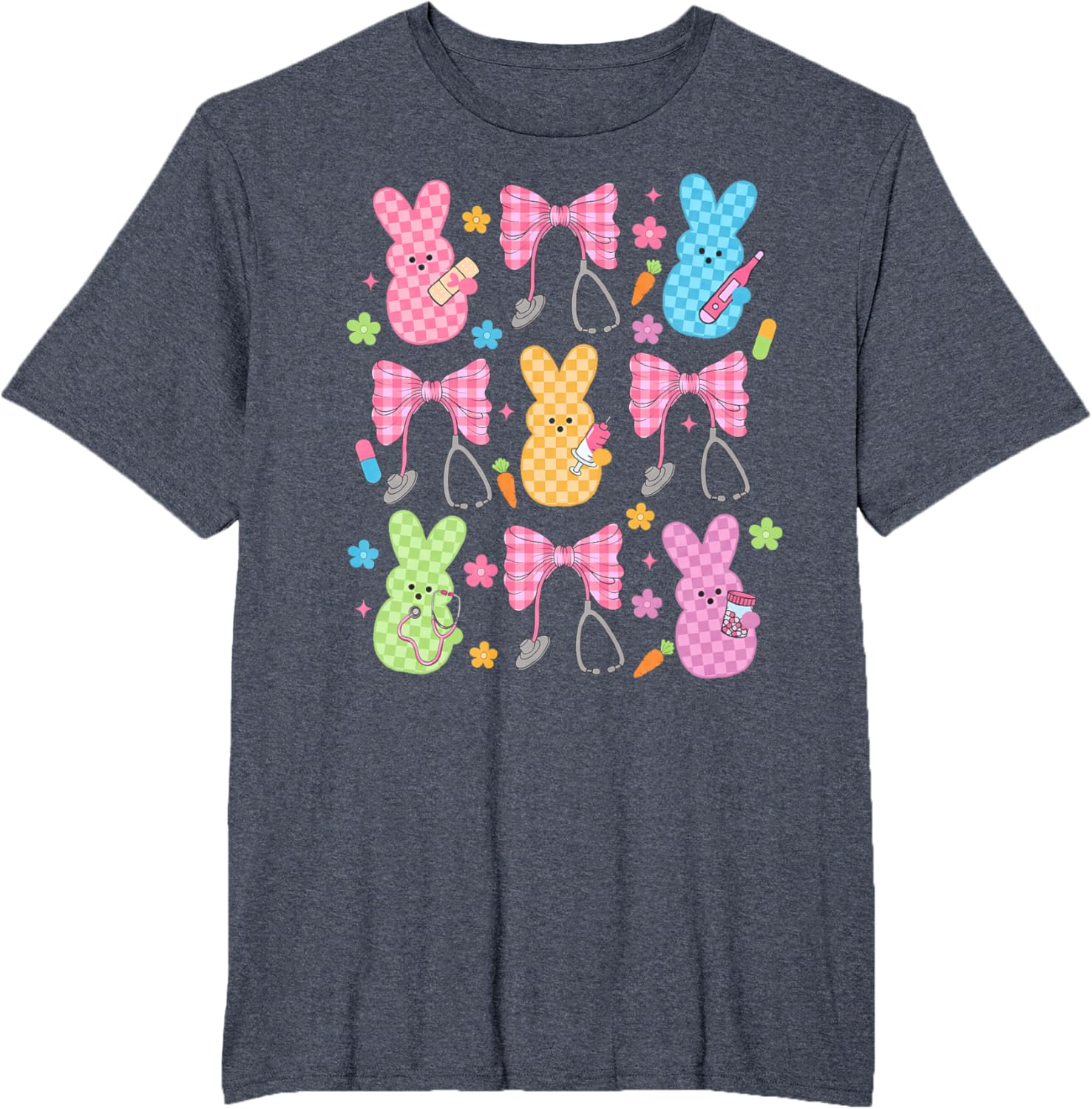 Easter Checkered Bunny Nurse Coquette Bow Nurse Girl Women T-Shirt