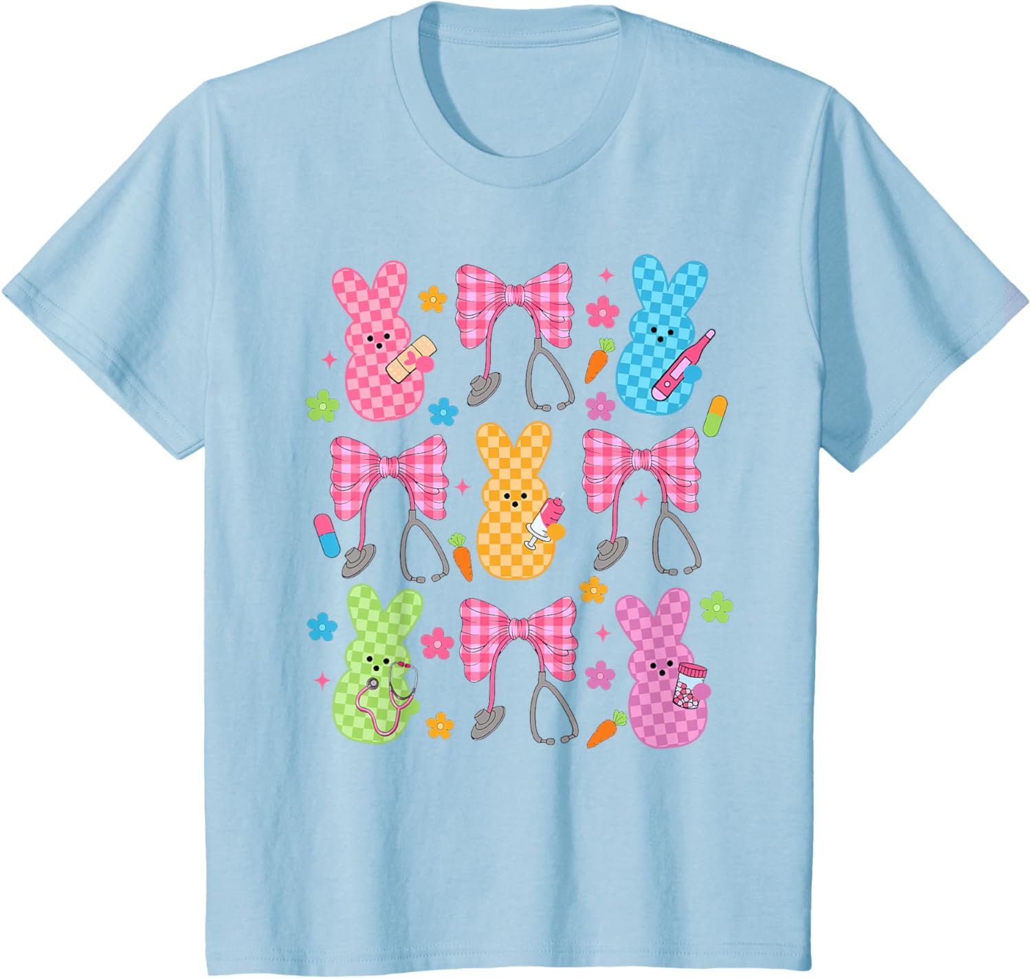 Easter Checkered Bunny Nurse Coquette Bow Nurse Girl Women T-Shirt