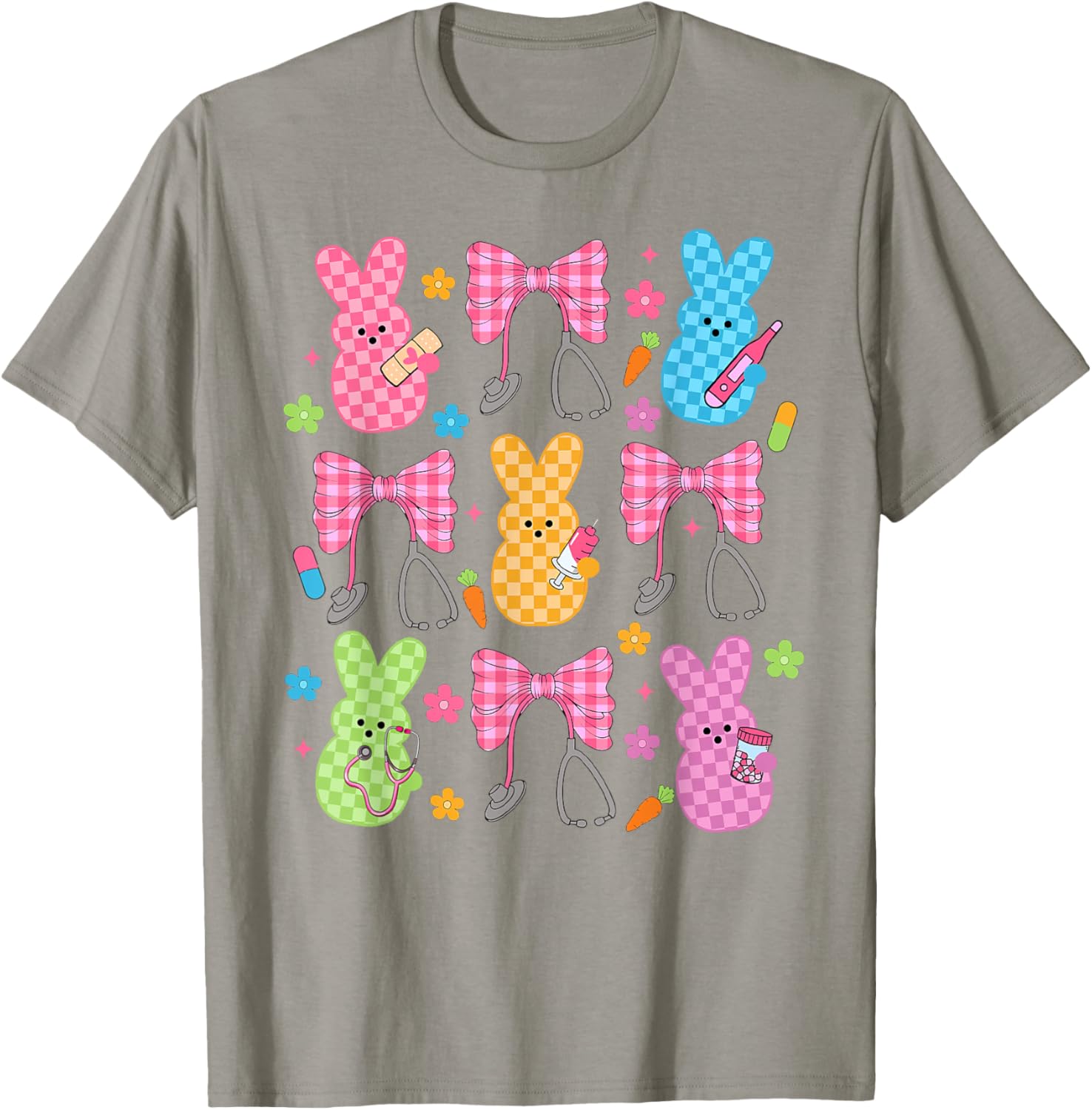 Easter Checkered Bunny Nurse Coquette Bow Nurse Girl Women T-Shirt