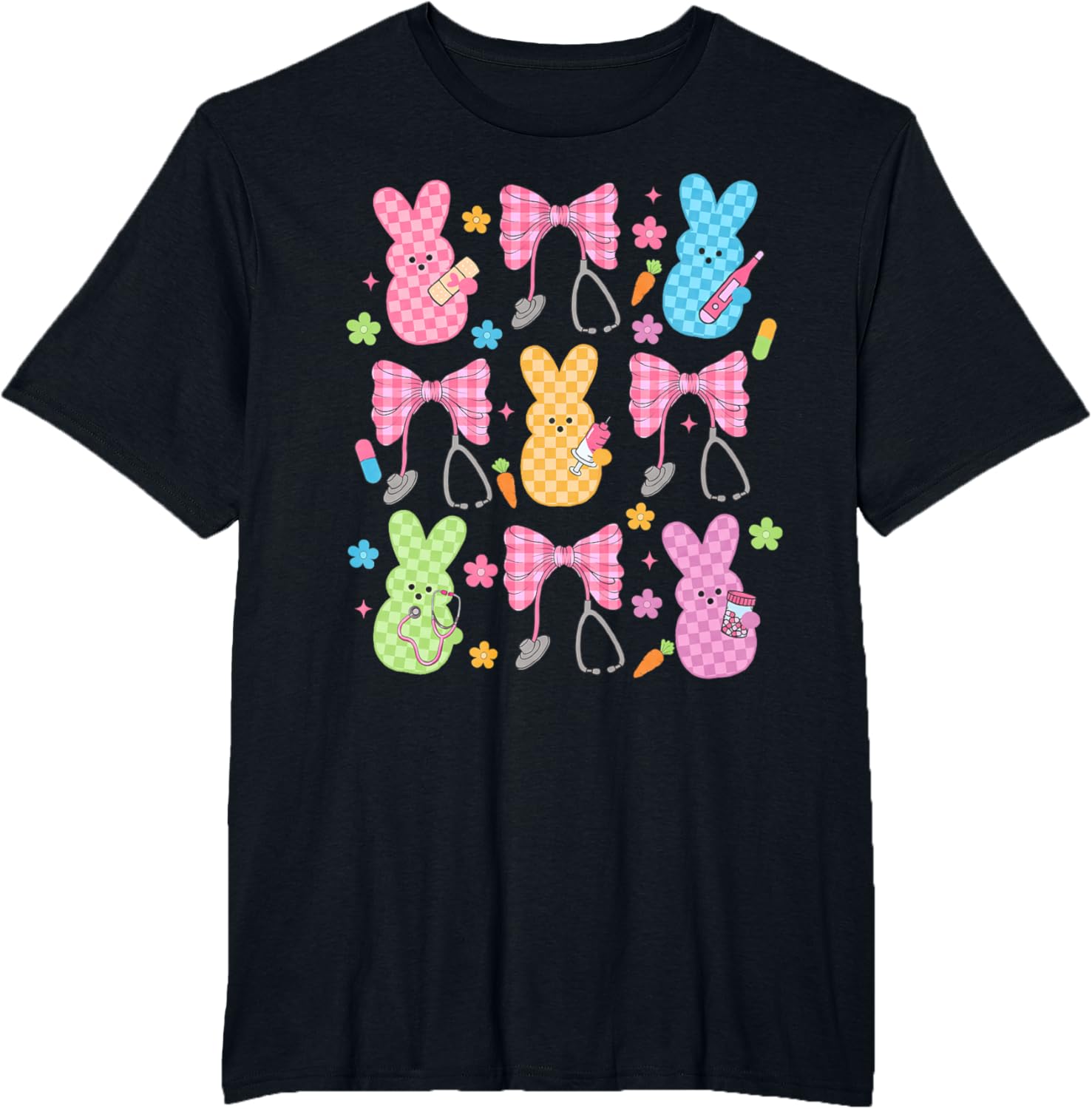 Easter Checkered Bunny Nurse Coquette Bow Nurse Girl Women T-Shirt