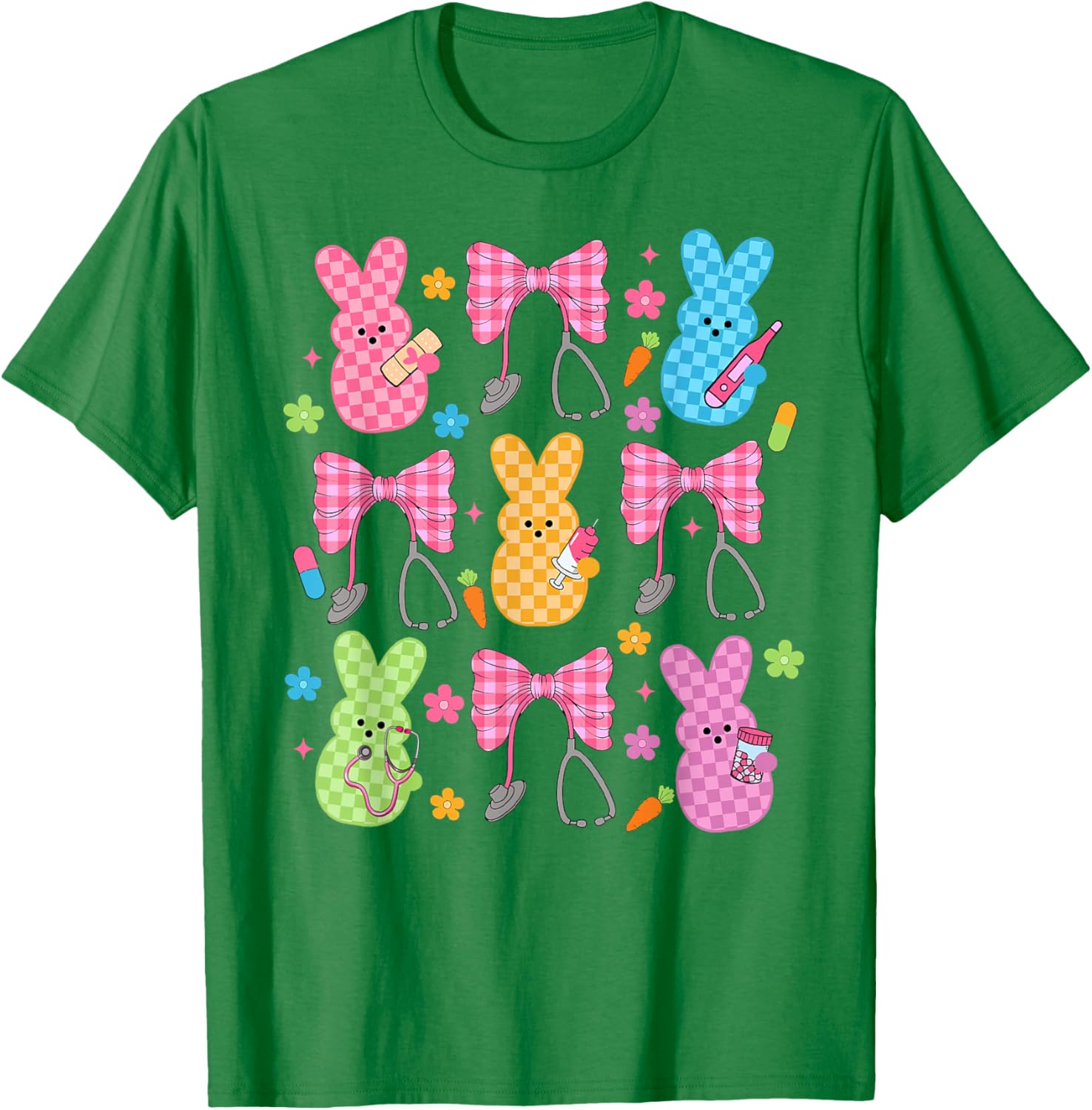 Easter Checkered Bunny Nurse Coquette Bow Nurse Girl Women T-Shirt