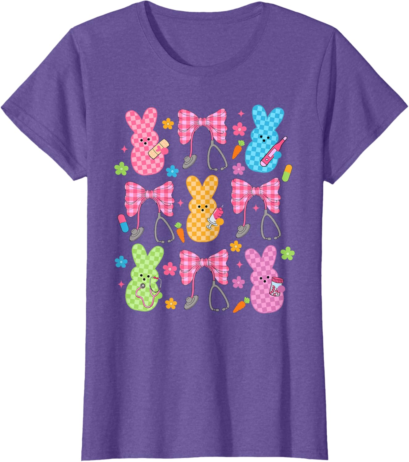 Easter Checkered Bunny Nurse Coquette Bow Nurse Girl Women T-Shirt