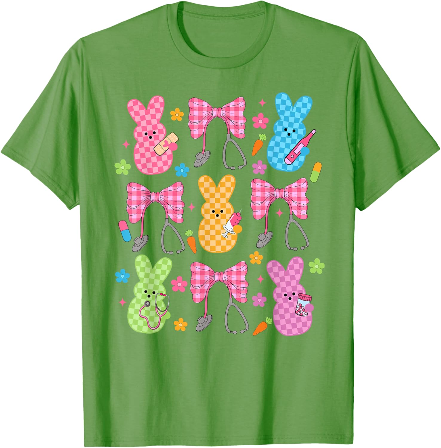 Easter Checkered Bunny Nurse Coquette Bow Nurse Girl Women T-Shirt