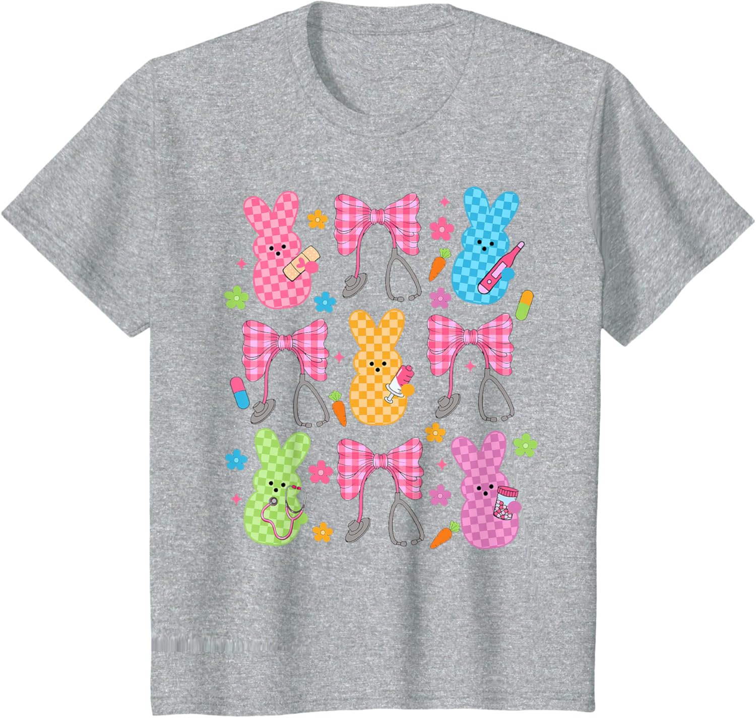 Easter Checkered Bunny Nurse Coquette Bow Nurse Girl Women T-Shirt