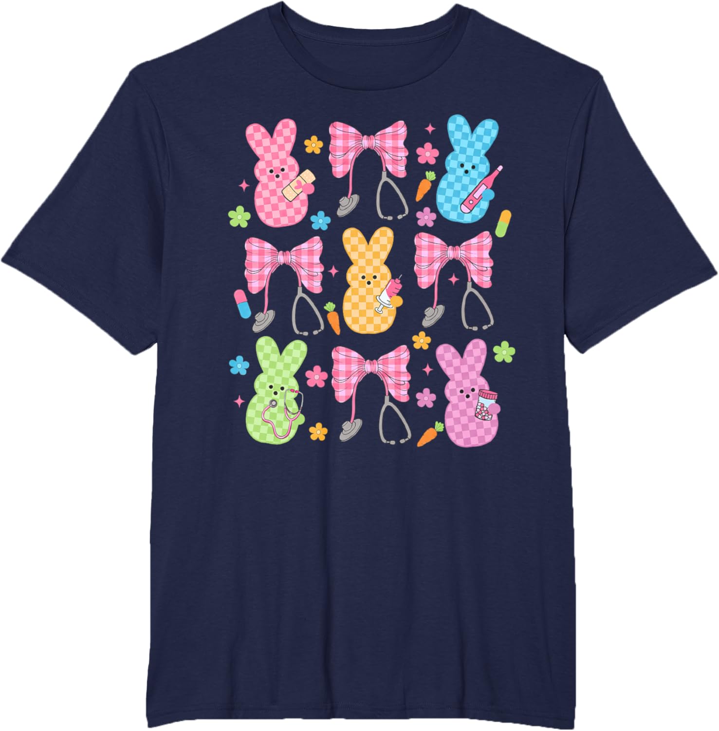 Easter Checkered Bunny Nurse Coquette Bow Nurse Girl Women T-Shirt