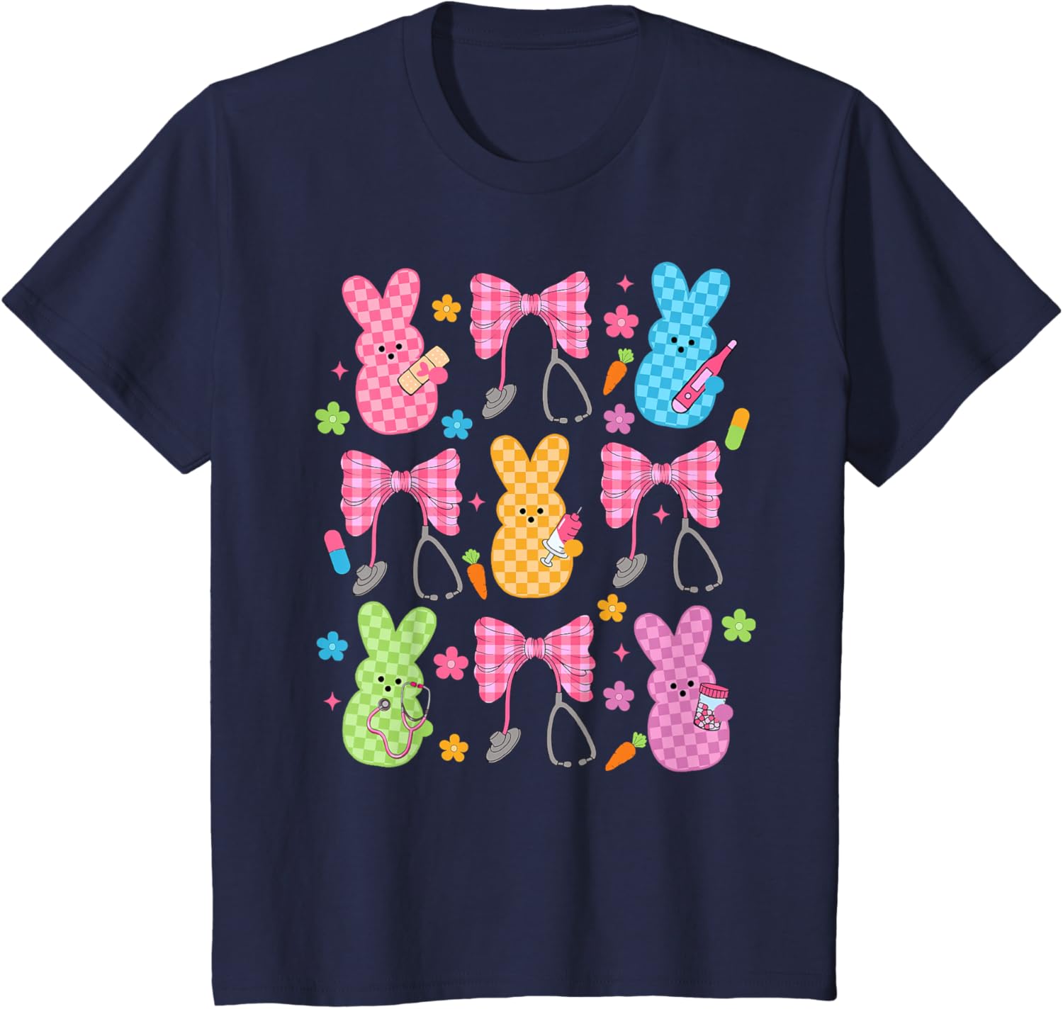 Easter Checkered Bunny Nurse Coquette Bow Nurse Girl Women T-Shirt