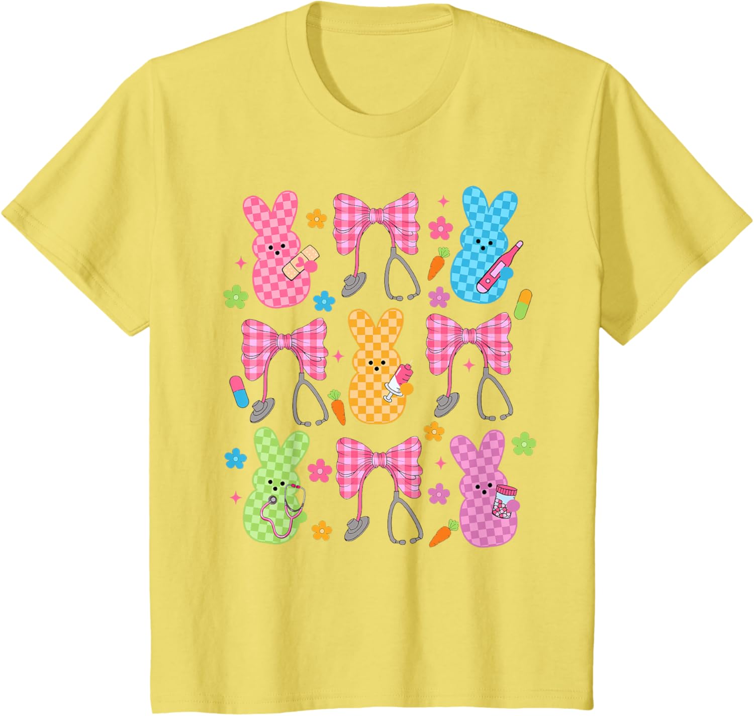 Easter Checkered Bunny Nurse Coquette Bow Nurse Girl Women T-Shirt