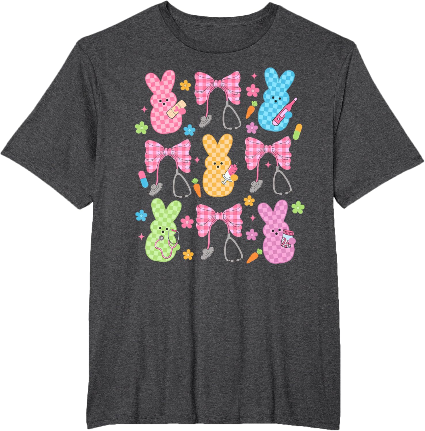 Easter Checkered Bunny Nurse Coquette Bow Nurse Girl Women T-Shirt