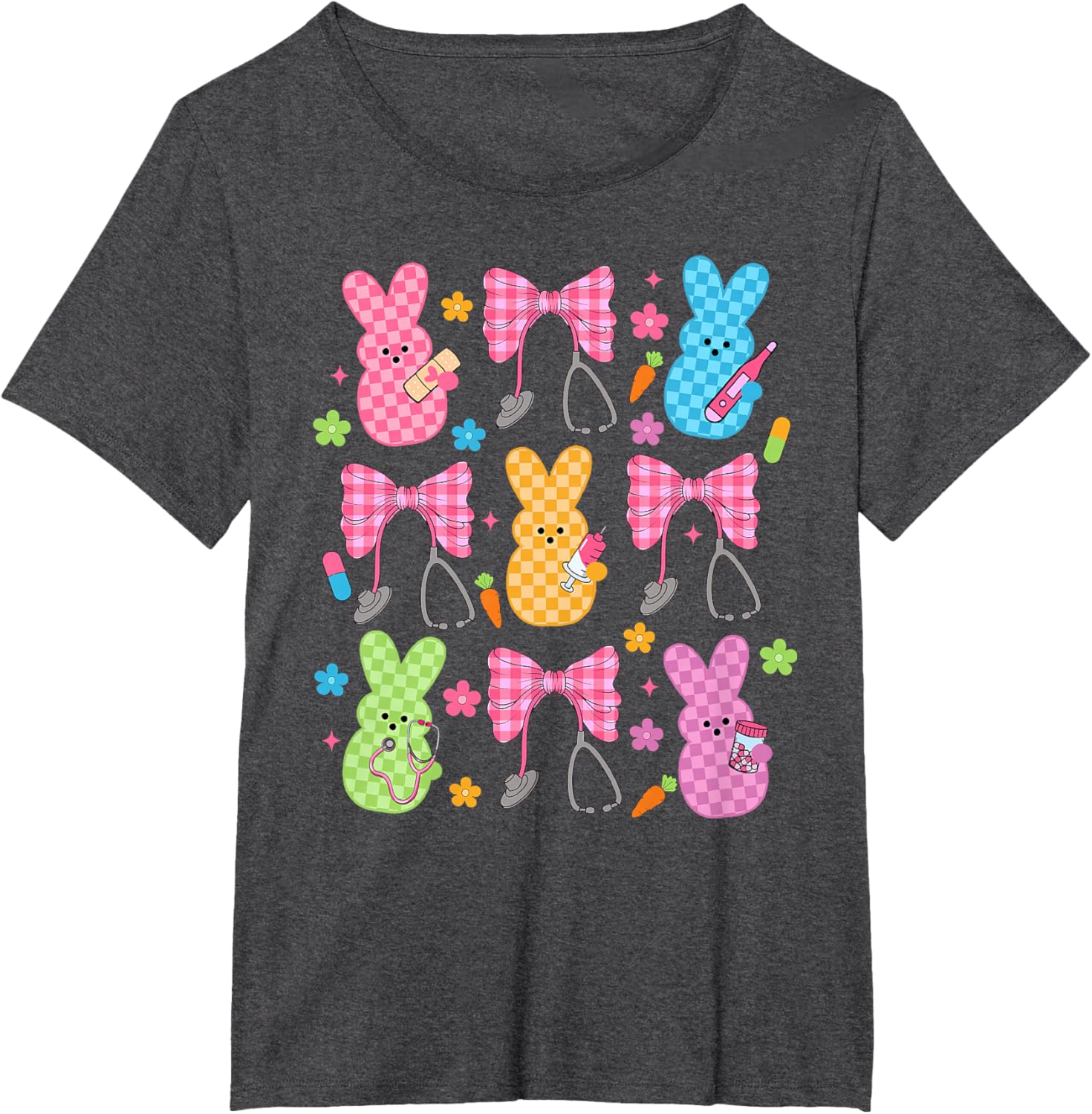 Easter Checkered Bunny Nurse Coquette Bow Nurse Girl Women T-Shirt