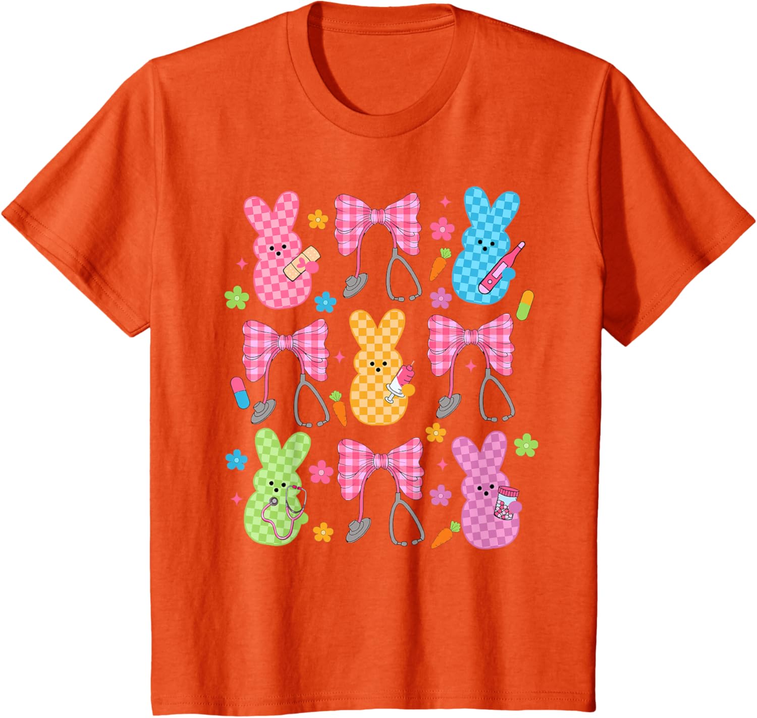 Easter Checkered Bunny Nurse Coquette Bow Nurse Girl Women T-Shirt