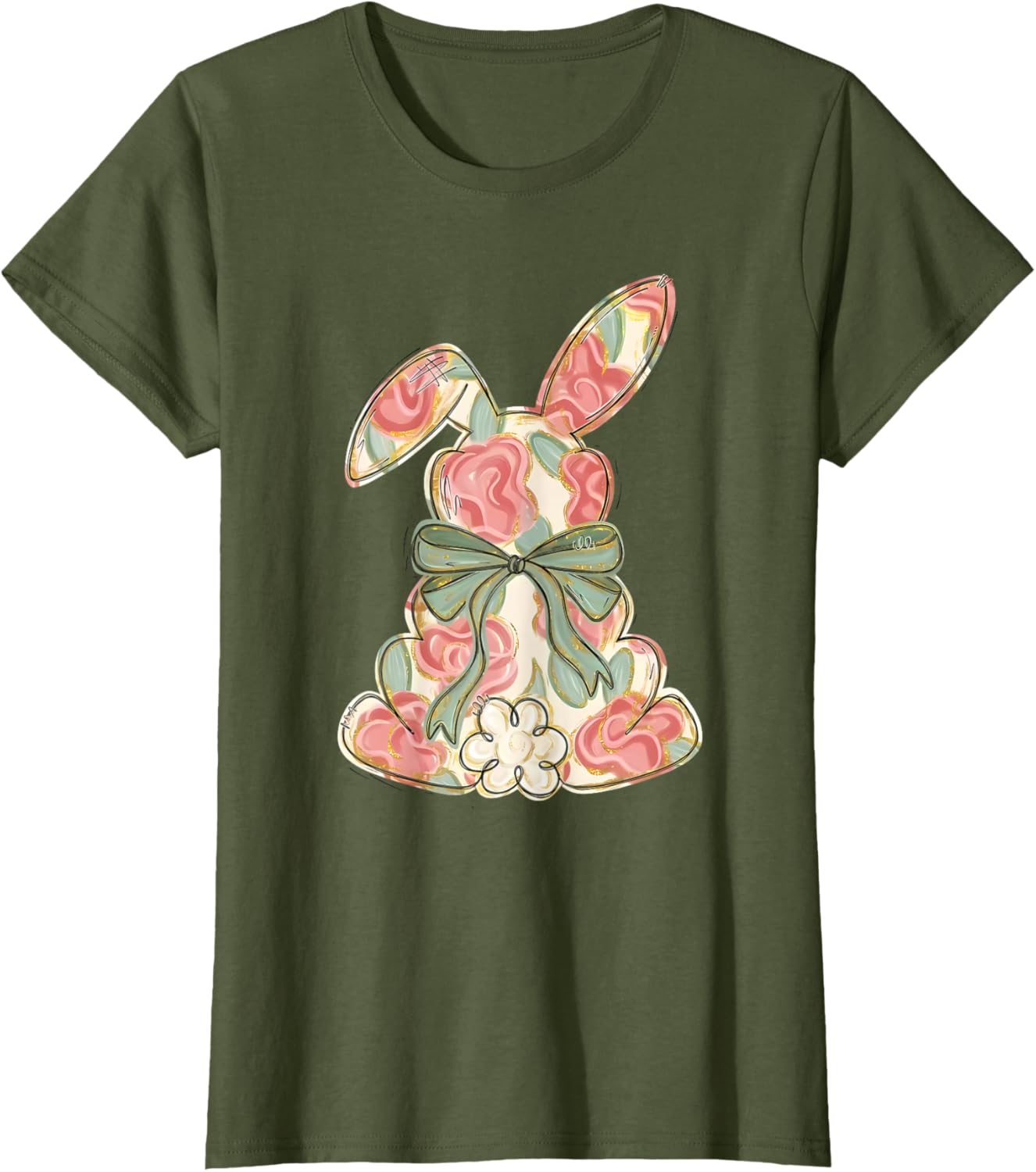 Easter Chinoiserie Floral Bunny Cute Bow Coquette Easter T-Shirt