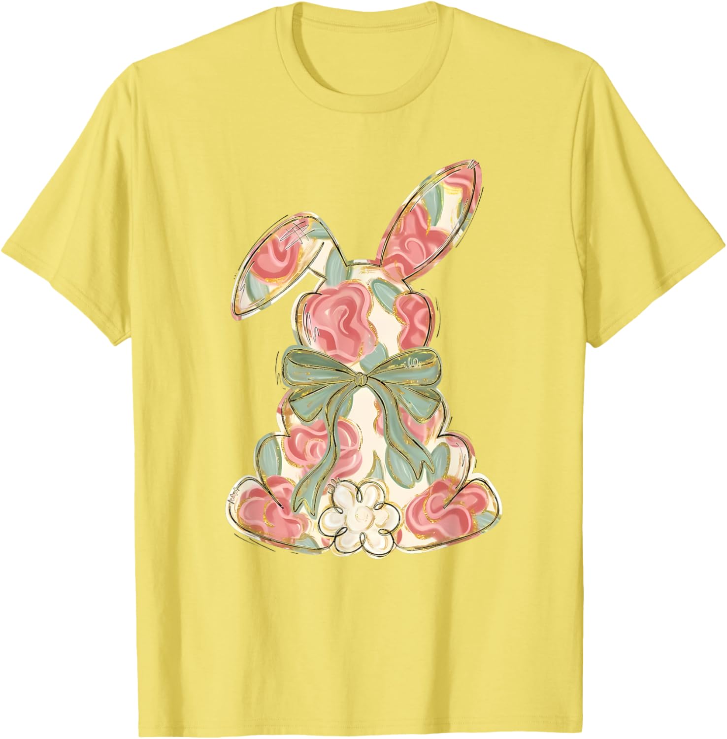 Easter Chinoiserie Floral Bunny Cute Bow Coquette Easter T-Shirt