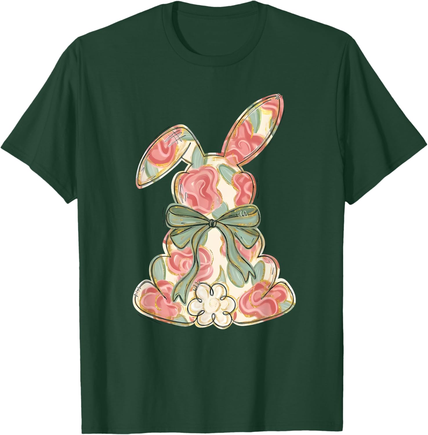 Easter Chinoiserie Floral Bunny Cute Bow Coquette Easter T-Shirt