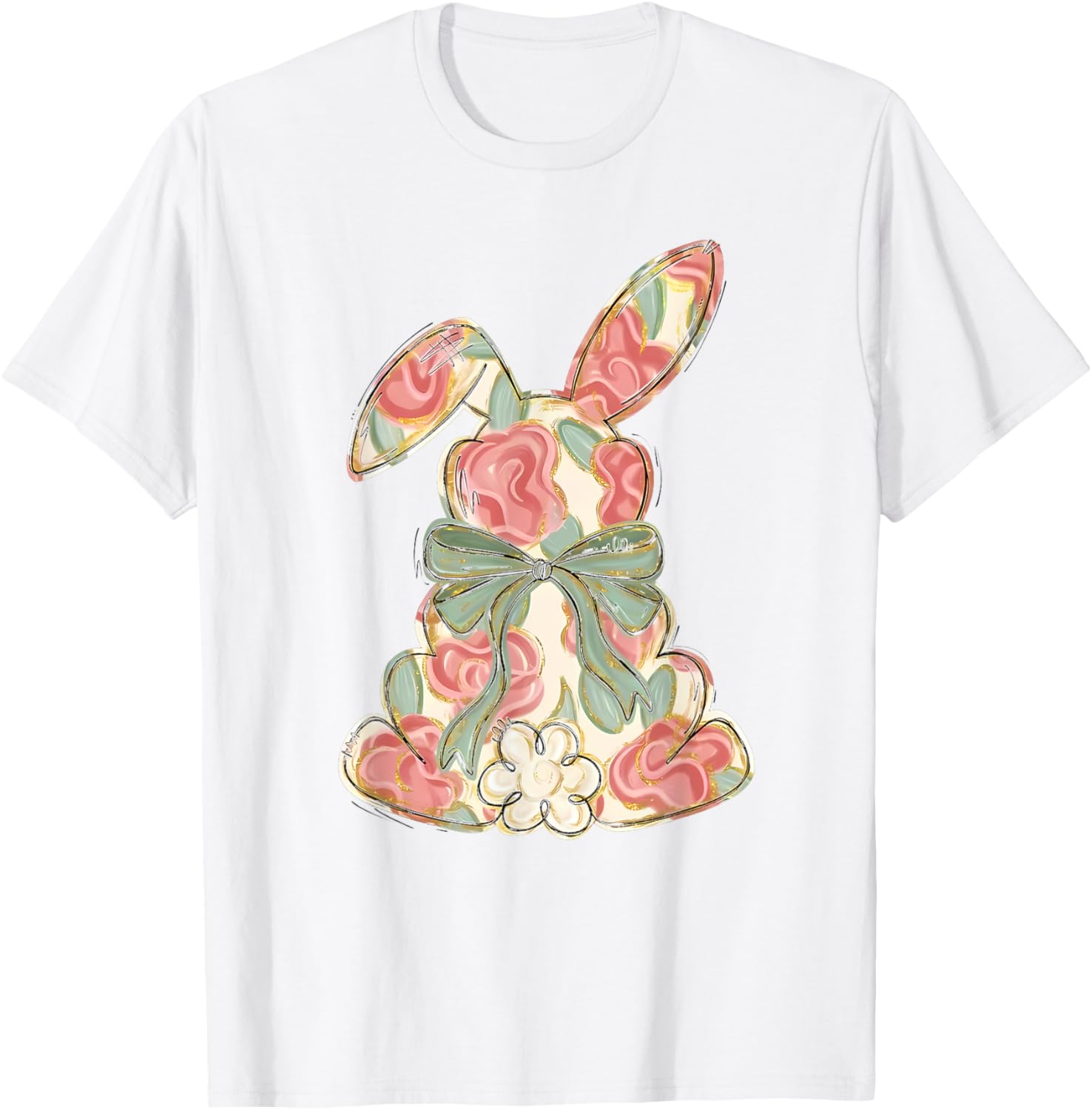 Easter Chinoiserie Floral Bunny Cute Bow Coquette Easter T-Shirt