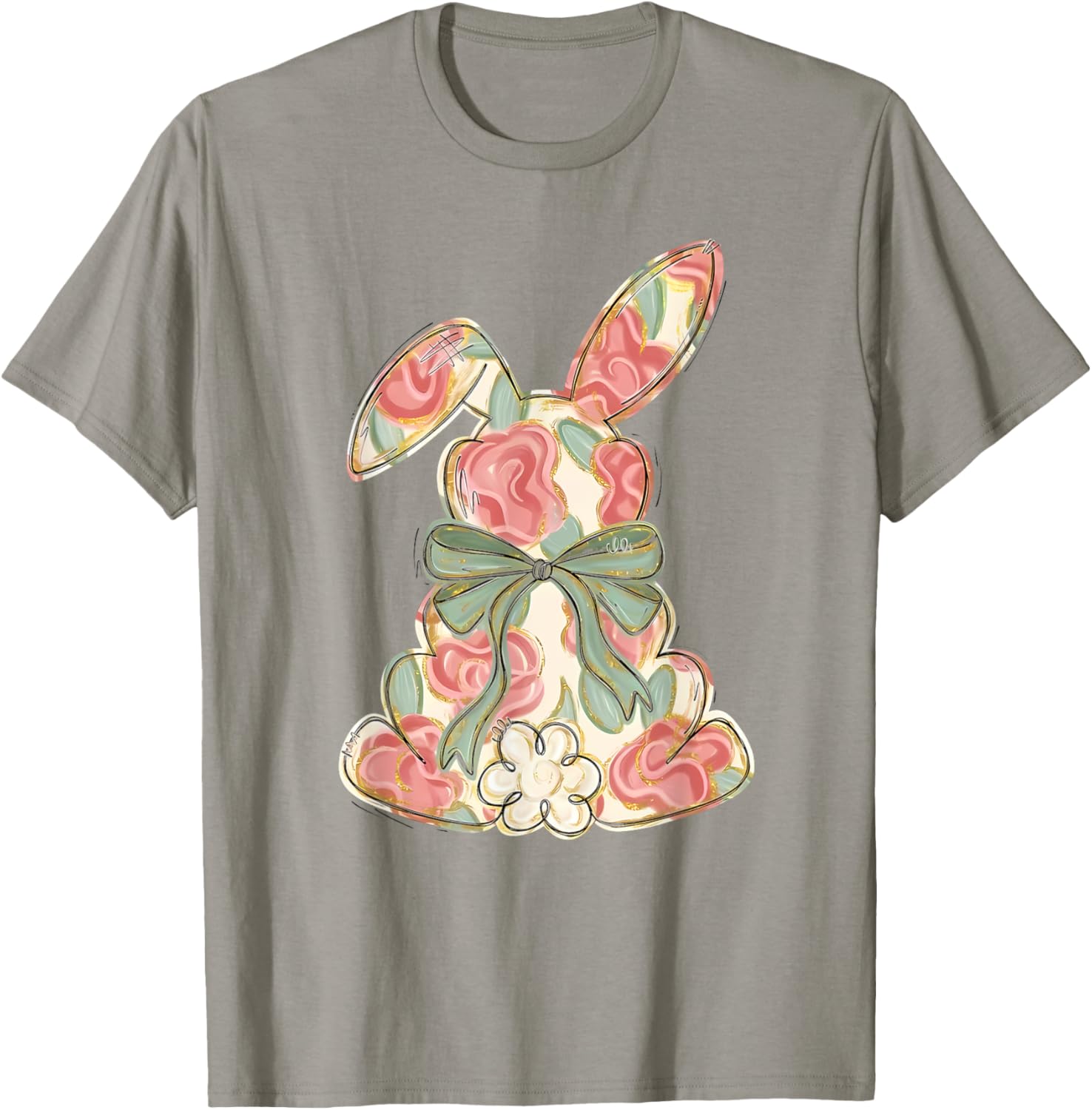 Easter Chinoiserie Floral Bunny Cute Bow Coquette Easter T-Shirt