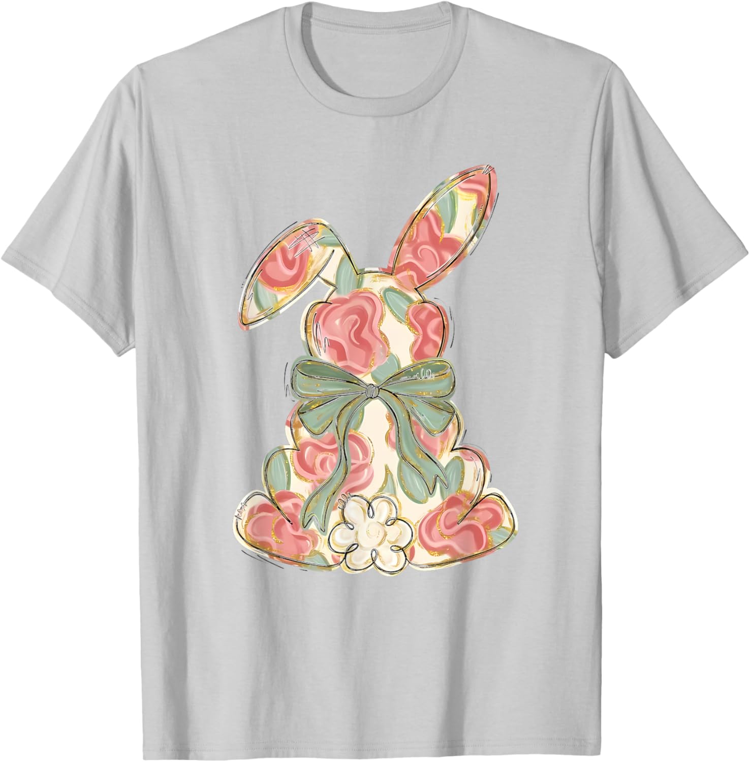 Easter Chinoiserie Floral Bunny Cute Bow Coquette Easter T-Shirt