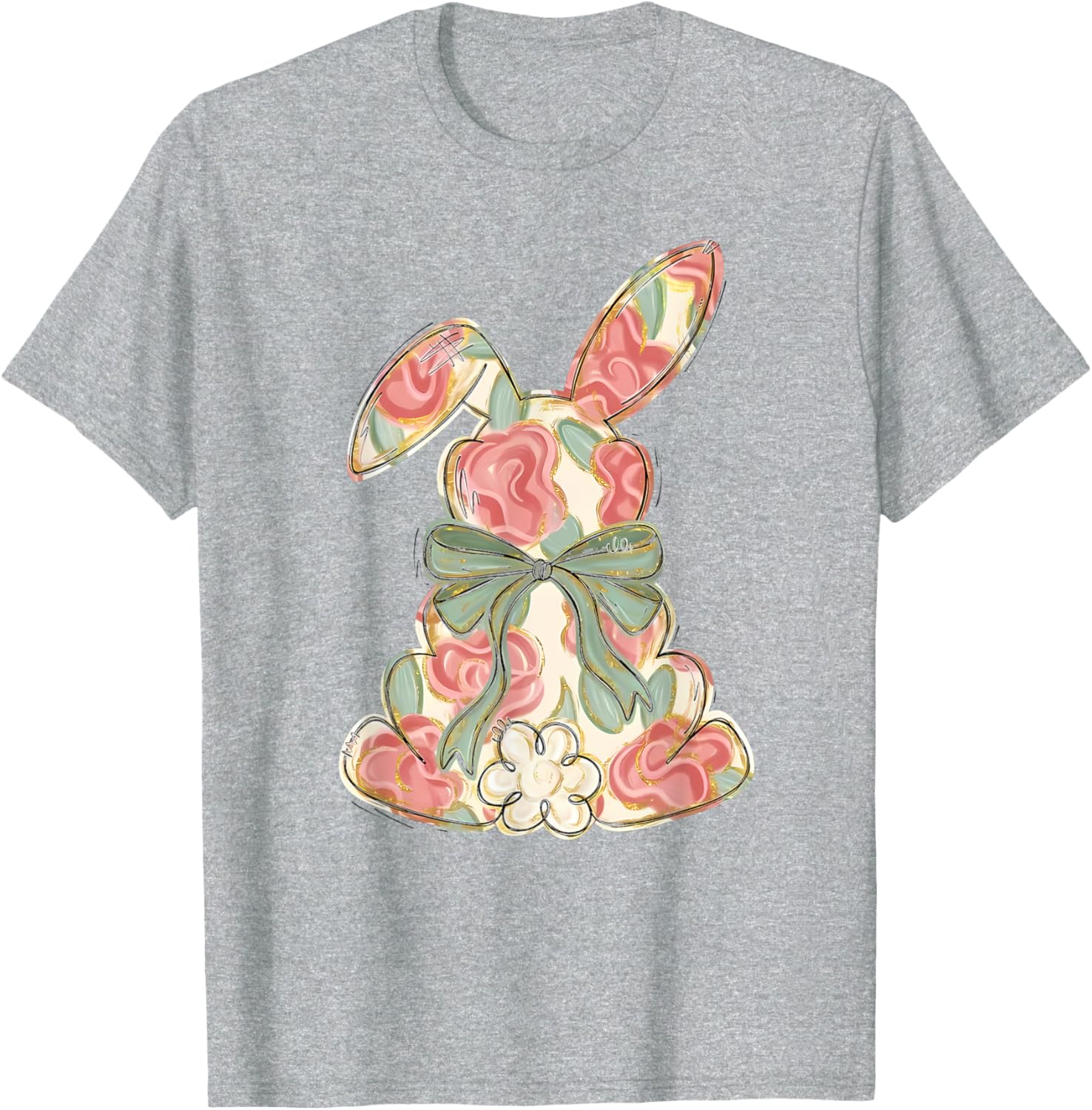 Easter Chinoiserie Floral Bunny Cute Bow Coquette Easter T-Shirt