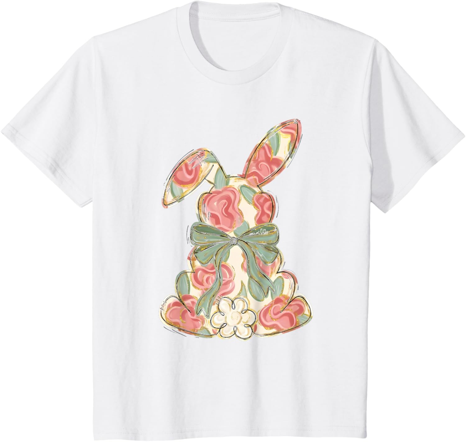 Easter Chinoiserie Floral Bunny Cute Bow Coquette Easter T-Shirt