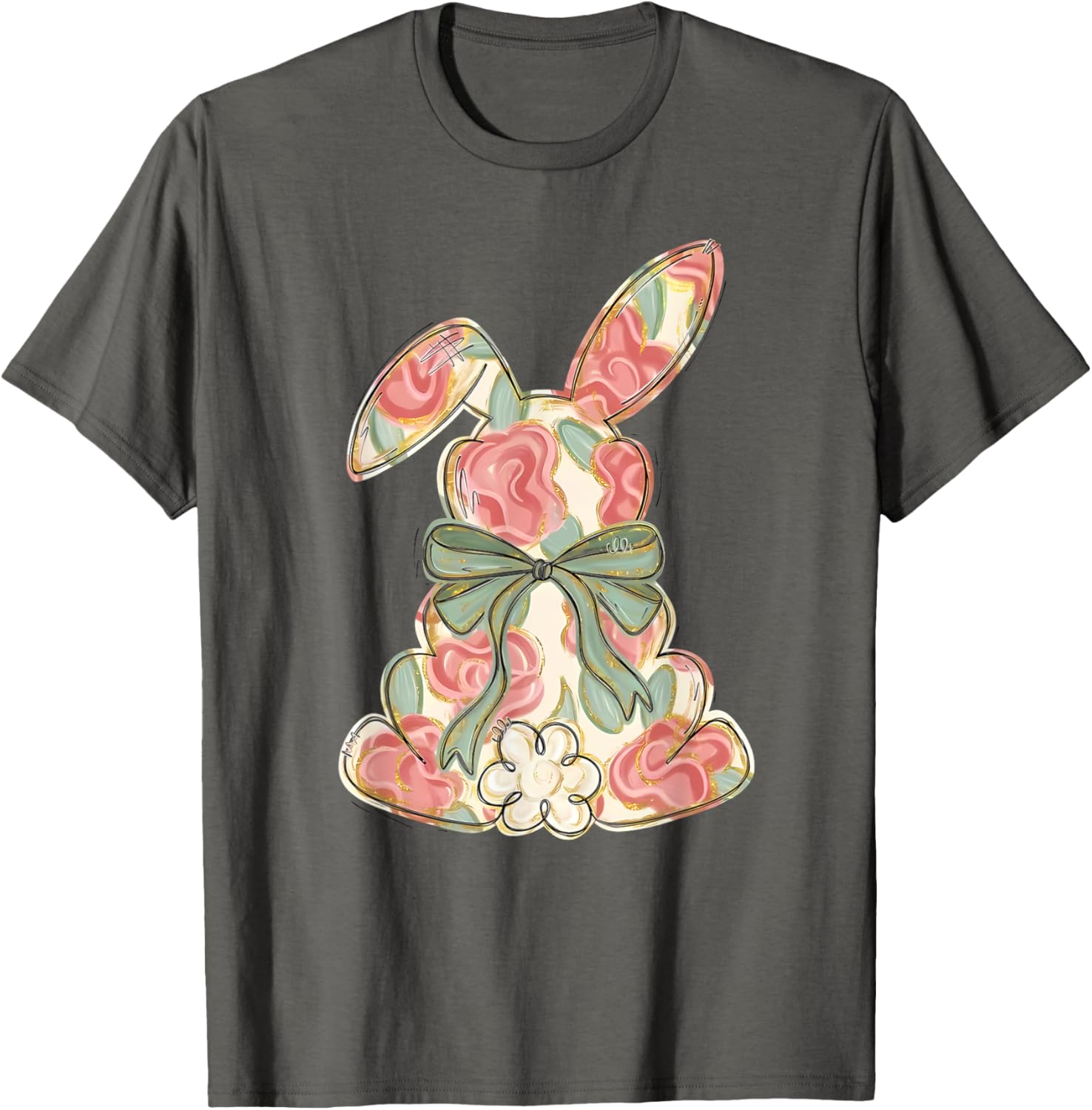 Easter Chinoiserie Floral Bunny Cute Bow Coquette Easter T-Shirt