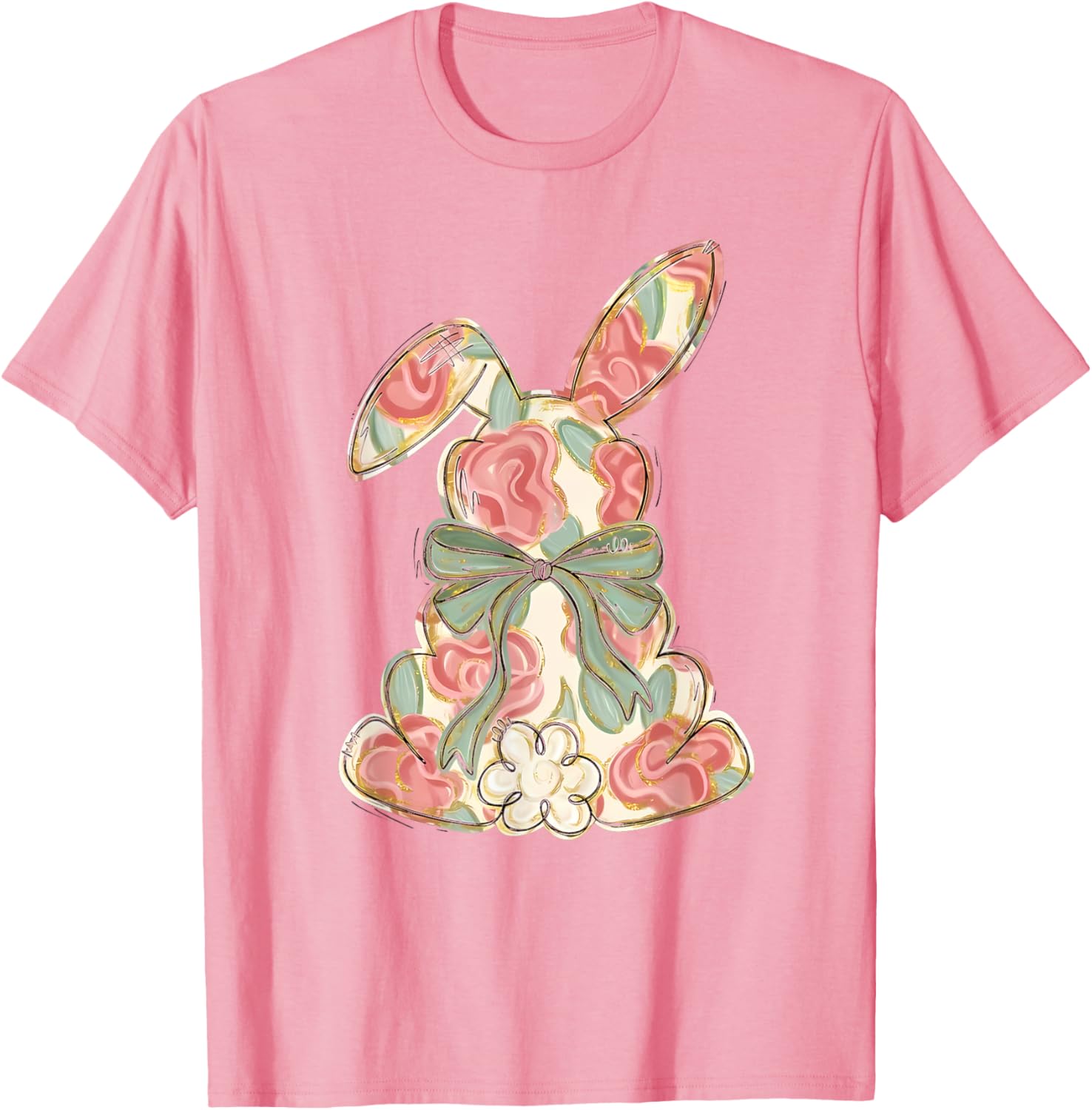 Easter Chinoiserie Floral Bunny Cute Bow Coquette Easter T-Shirt