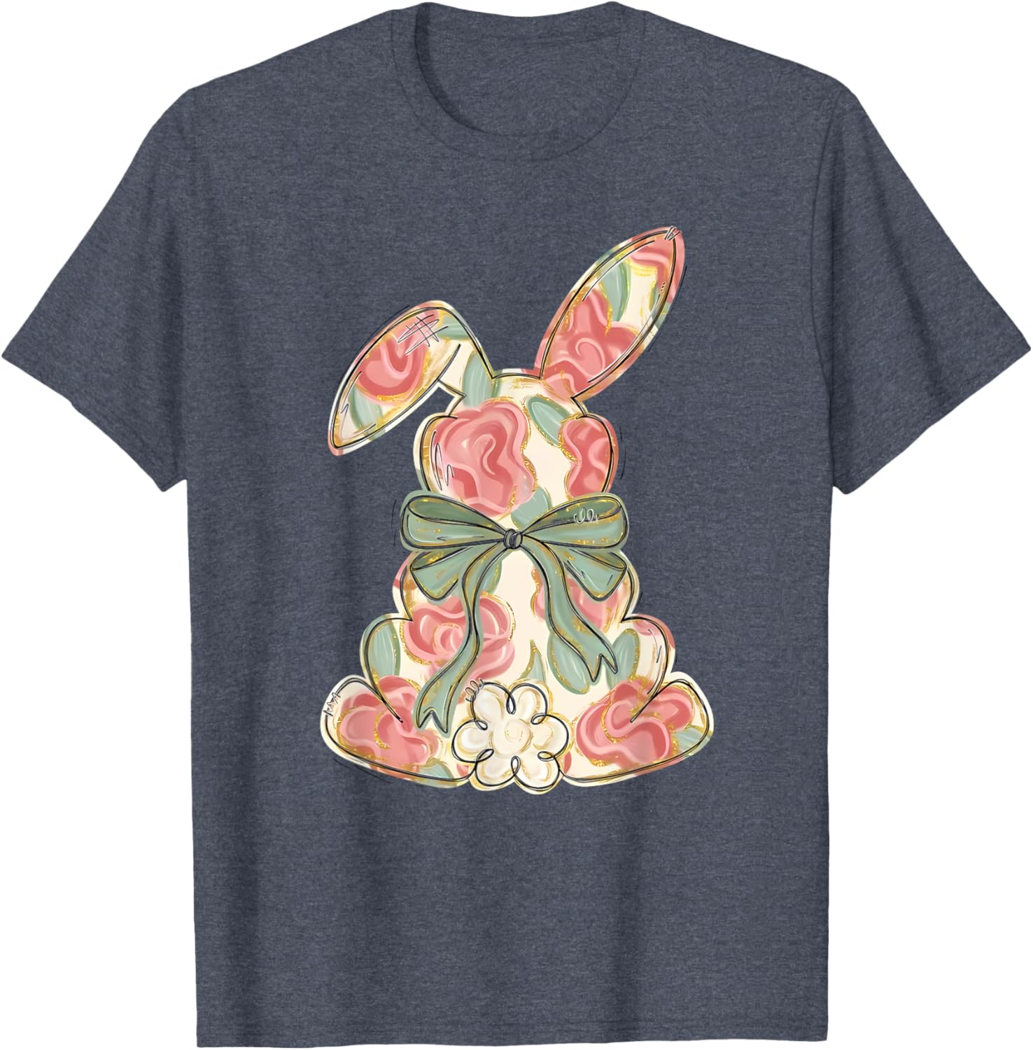 Easter Chinoiserie Floral Bunny Cute Bow Coquette Easter T-Shirt