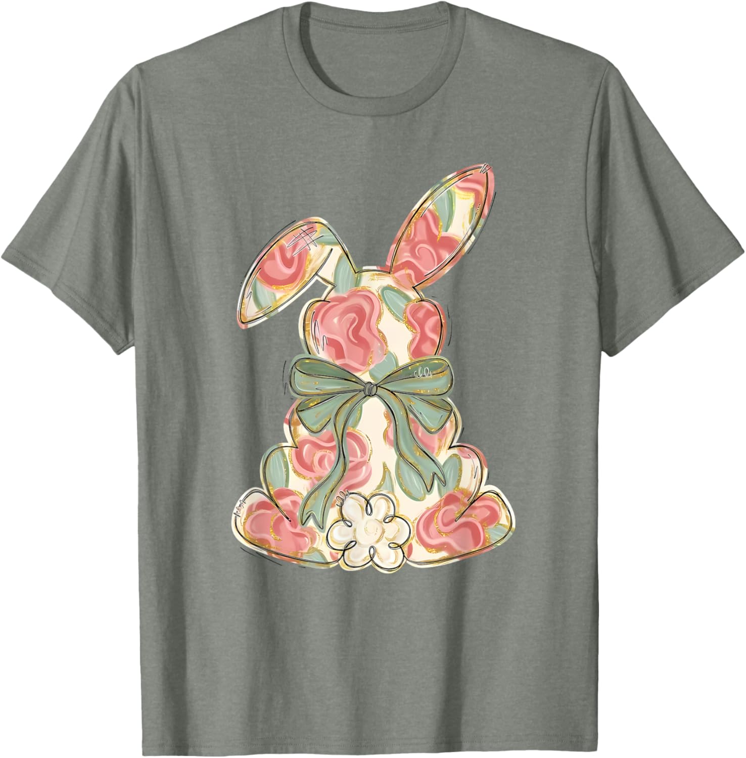 Easter Chinoiserie Floral Bunny Cute Bow Coquette Easter T-Shirt