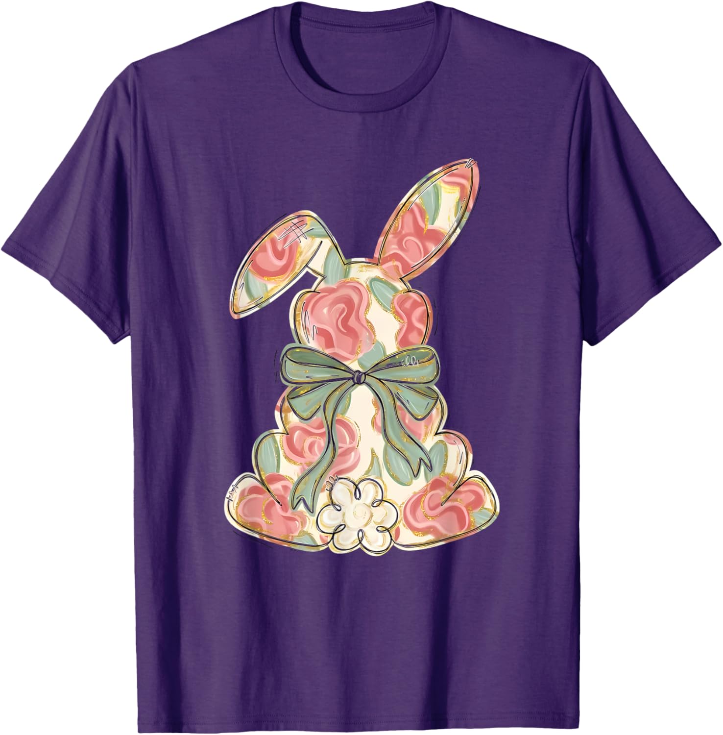 Easter Chinoiserie Floral Bunny Cute Bow Coquette Easter T-Shirt