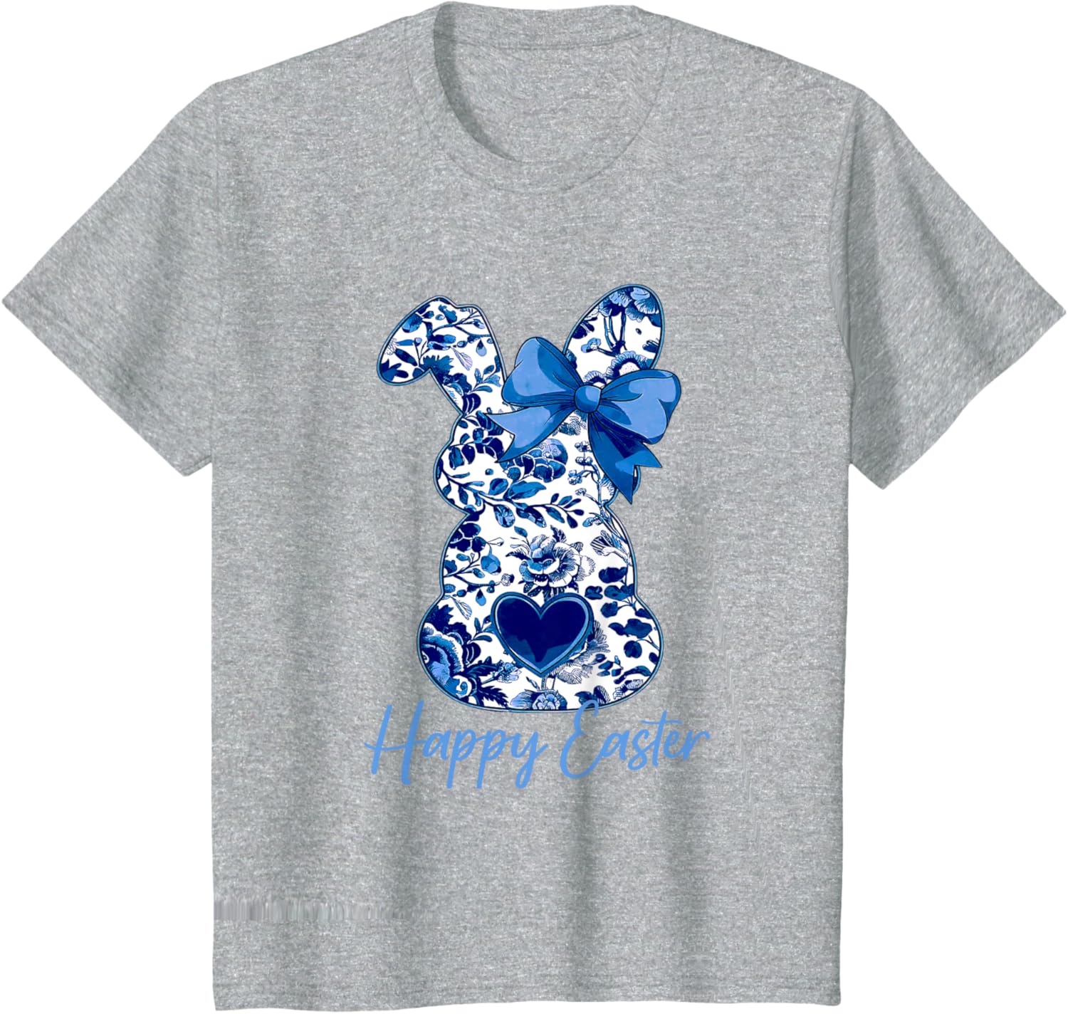 Easter Chinoiserie Floral Bunny With Cute Blue Bow Coquette T-Shirt