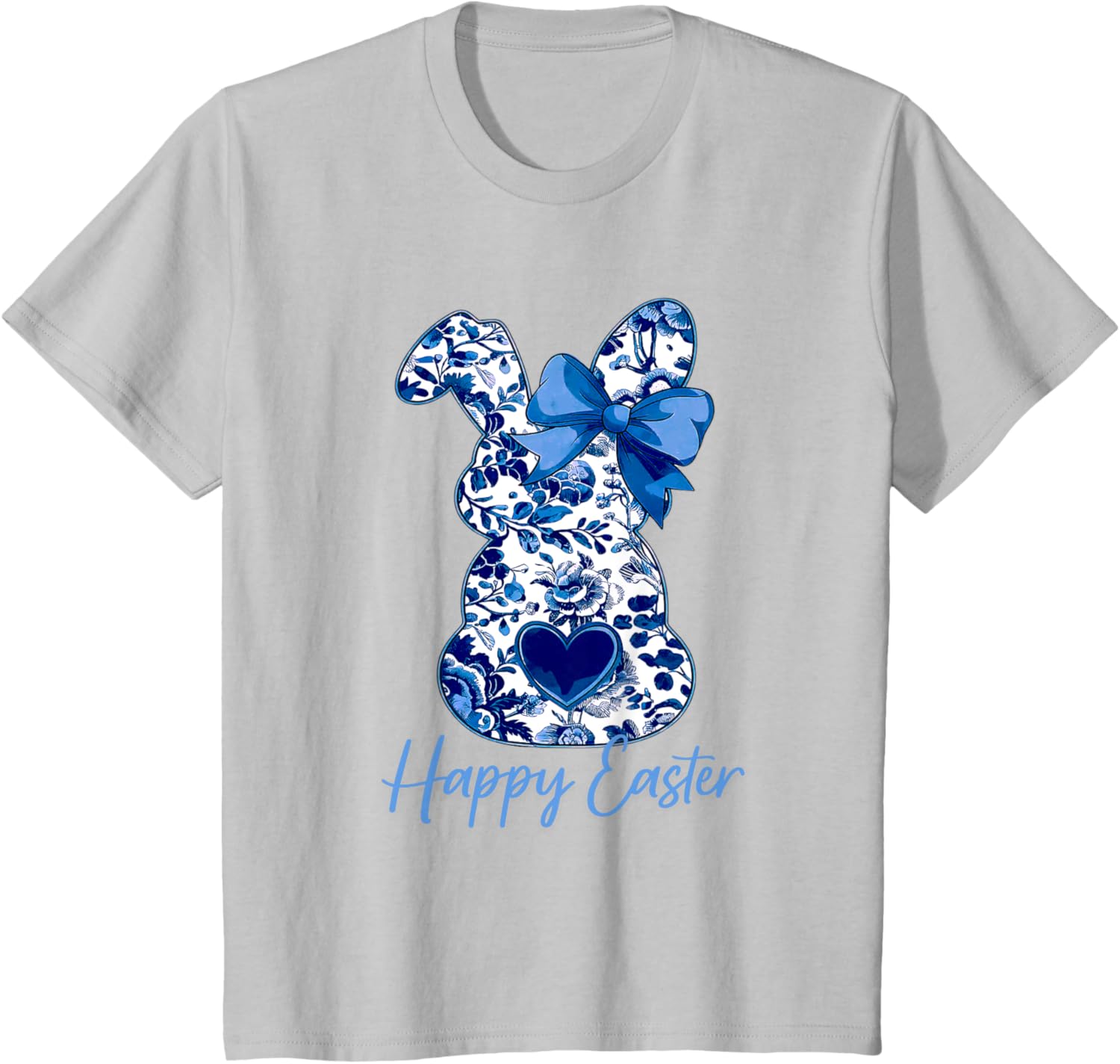 Easter Chinoiserie Floral Bunny With Cute Blue Bow Coquette T-Shirt