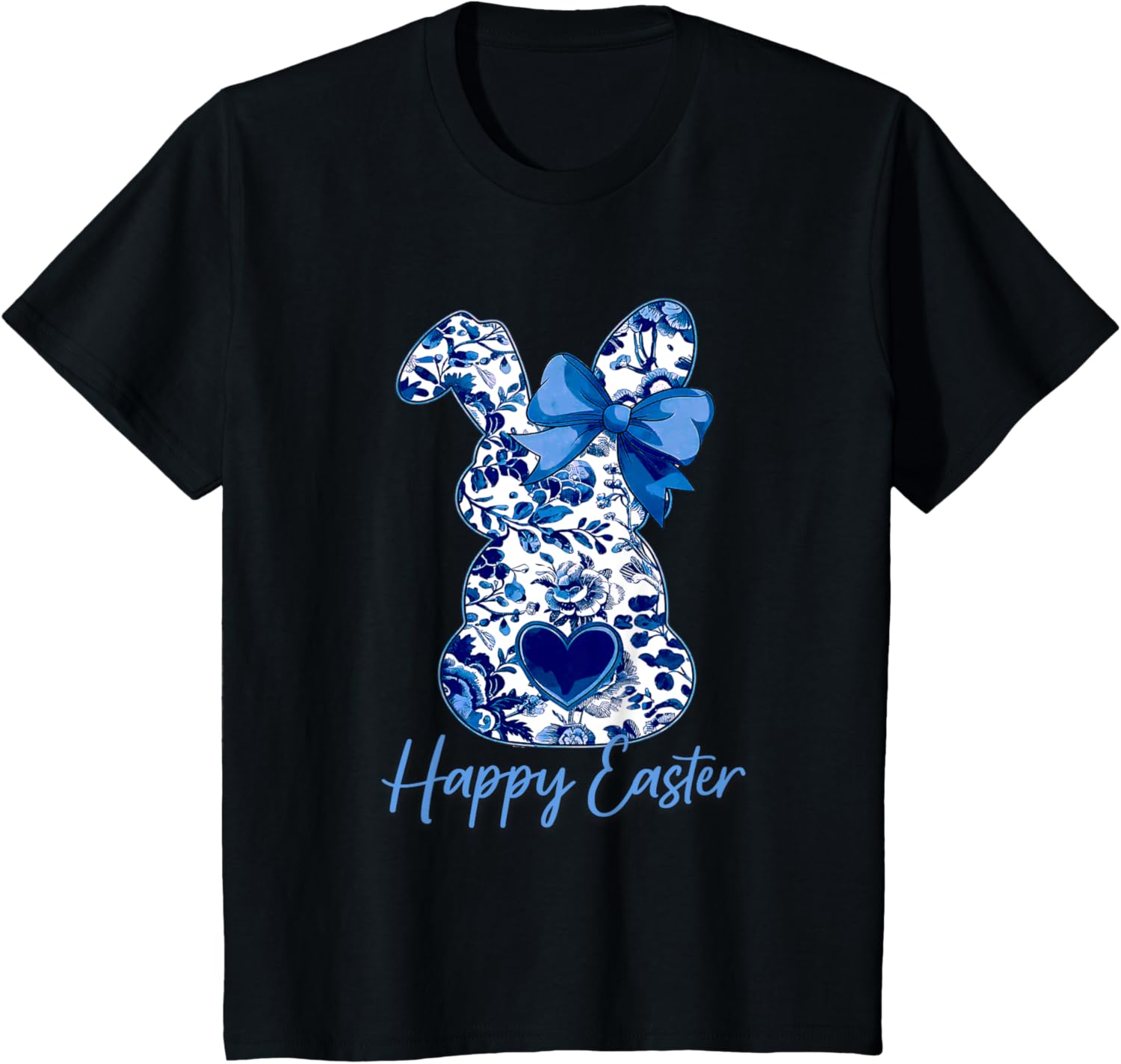 Easter Chinoiserie Floral Bunny With Cute Blue Bow Coquette T-Shirt