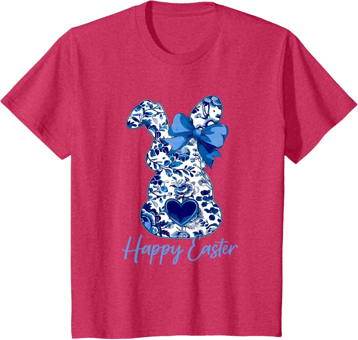 Easter Chinoiserie Floral Bunny With Cute Blue Bow Coquette T-Shirt