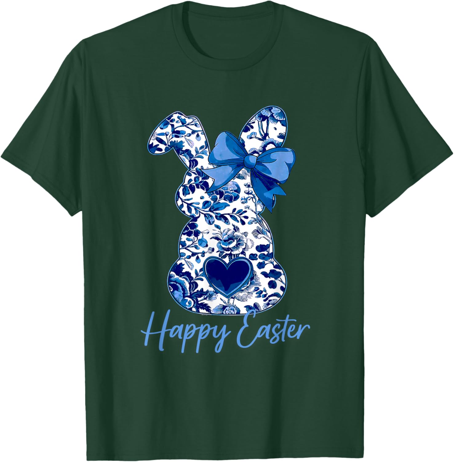 Easter Chinoiserie Floral Bunny With Cute Blue Bow Coquette T-Shirt