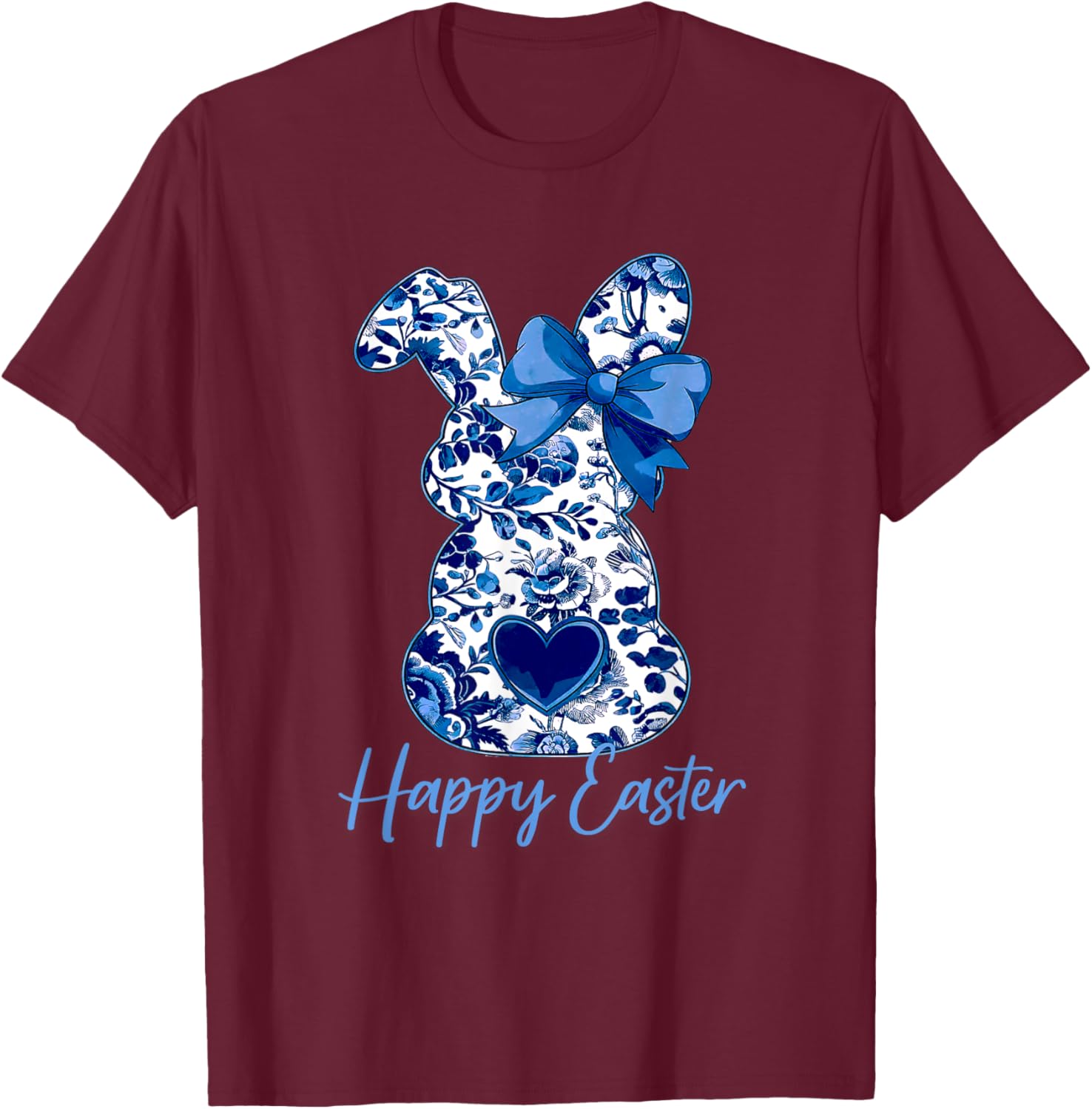 Easter Chinoiserie Floral Bunny With Cute Blue Bow Coquette T-Shirt