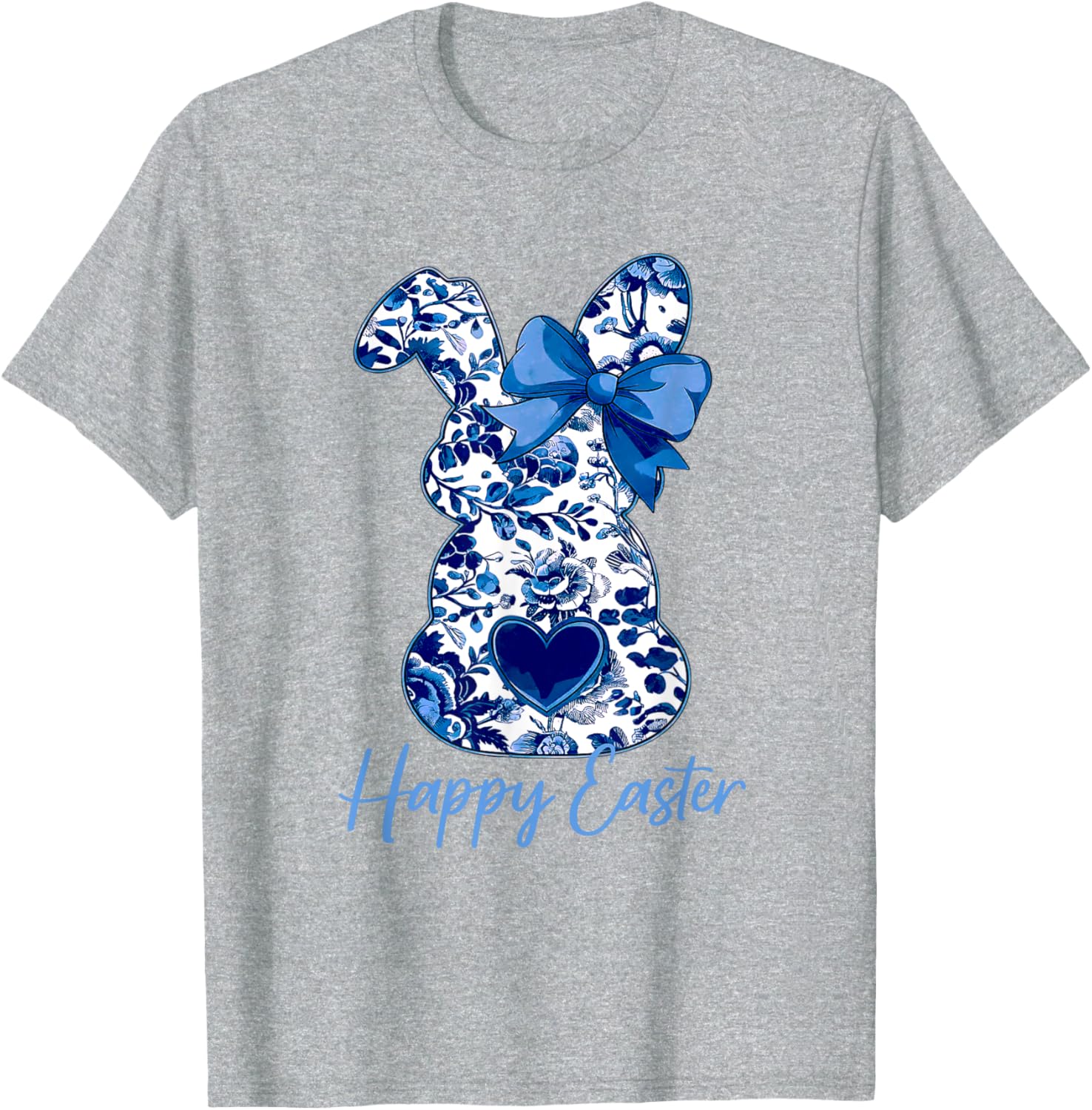 Easter Chinoiserie Floral Bunny With Cute Blue Bow Coquette T-Shirt