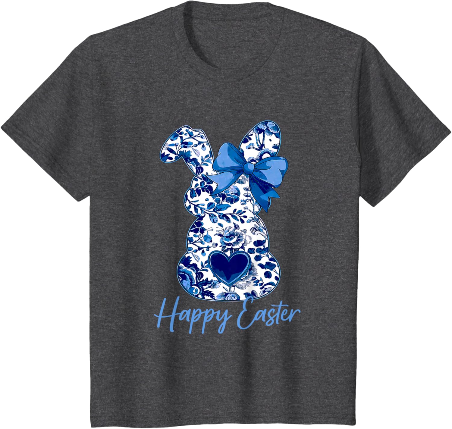 Easter Chinoiserie Floral Bunny With Cute Blue Bow Coquette T-Shirt